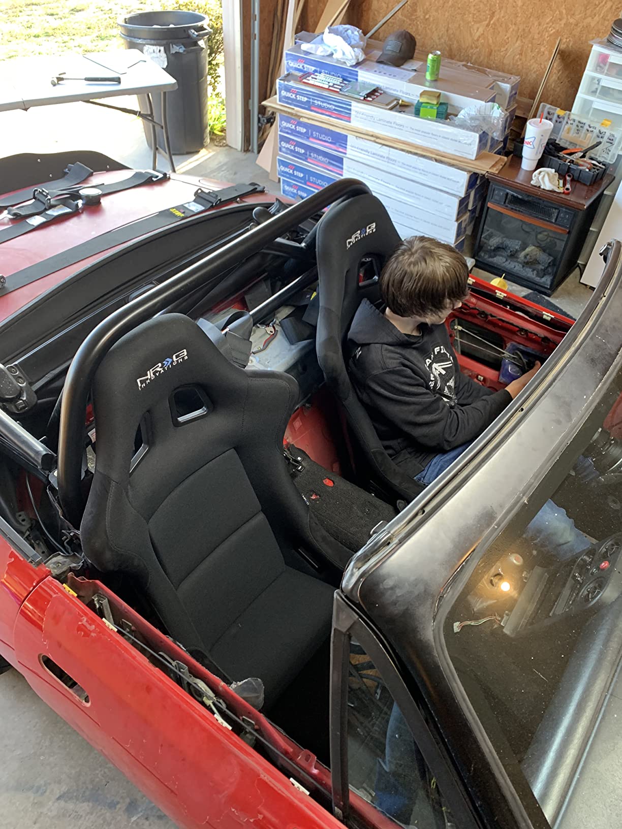 Auto Dynasty Pair of Racing Seats Universal Fabric Fixed Position Style Bucket Seat With Adjustable Sliders, 22