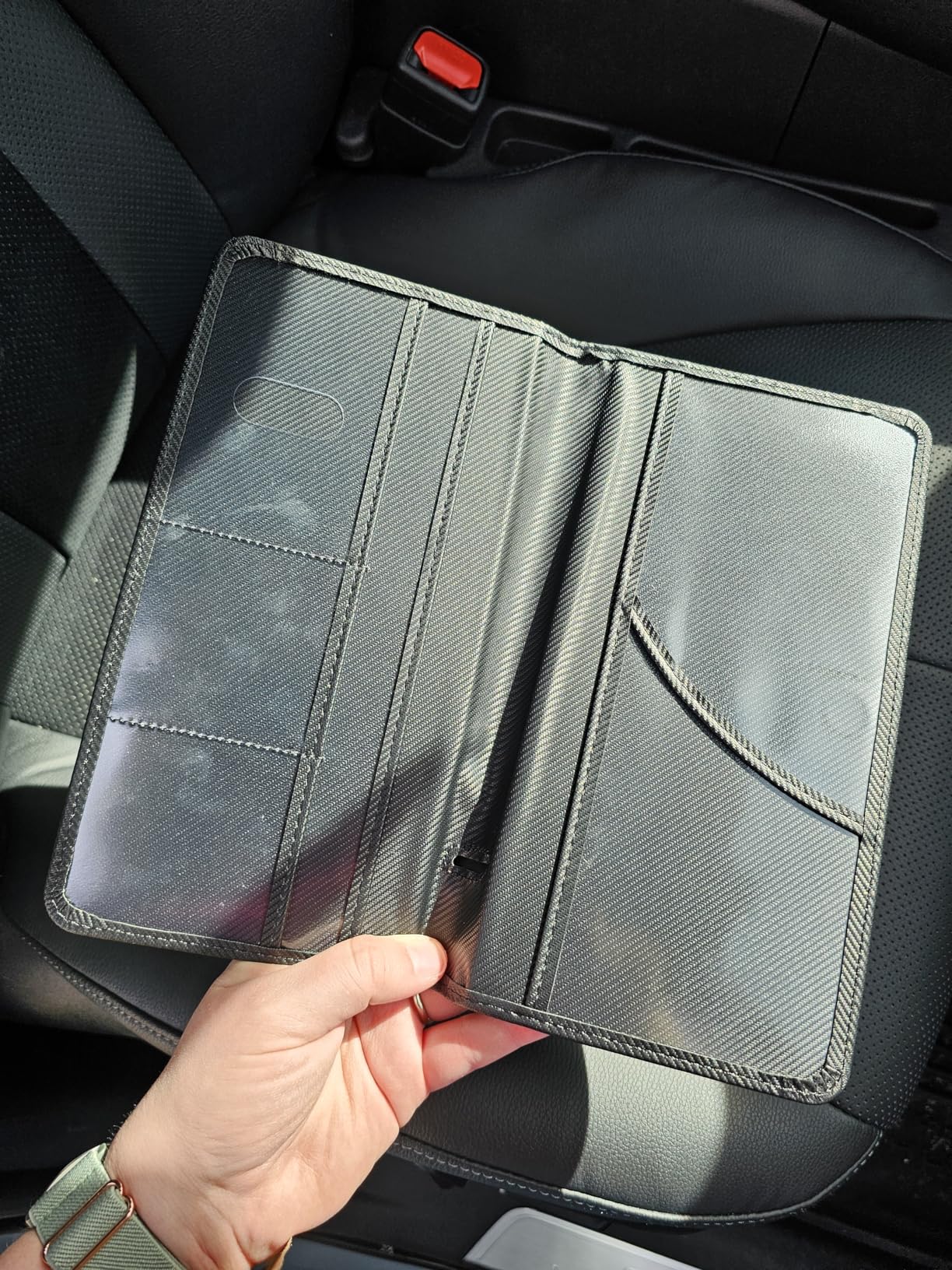 CoBak Car Registration and Insurance Holder - Vehicle Glove Box Car Organizer, Auto Truck Compartment Accessories Case with Magnetic Closure for Essential Document, Driver License, Cards customer photo 2