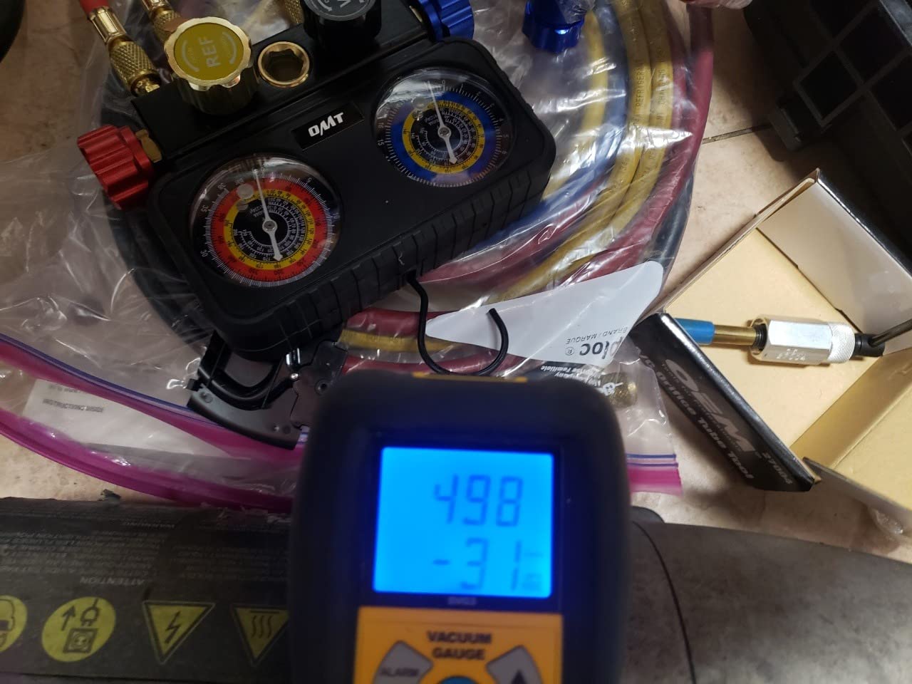 Orion Motor Tech R1234yf AC Gauge Set, 4 Way AC Gauges W Hoses R1234yf R134a Quick Couplers Self Sealing Can Tap for Freon Charging, AC Gauge Kit for R1234yf R134a R404a, 4 Valve Manifold Gauge Set customer photo 2