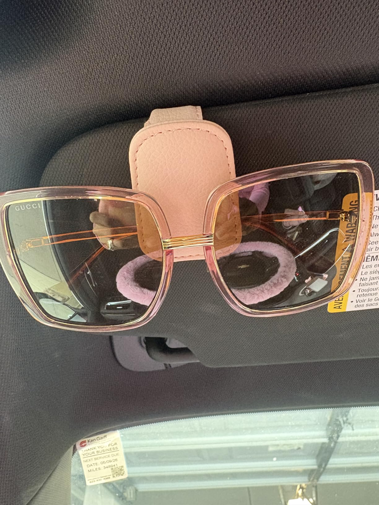 KIWEN Sunglasses Holders for Car Visor, Magnetic Leather Glasses Eyeglass Clip for Car, Ticket Card Clip Sunglasses Mount, Car Visor Accessories Gadgets (1, Black) customer photo 2