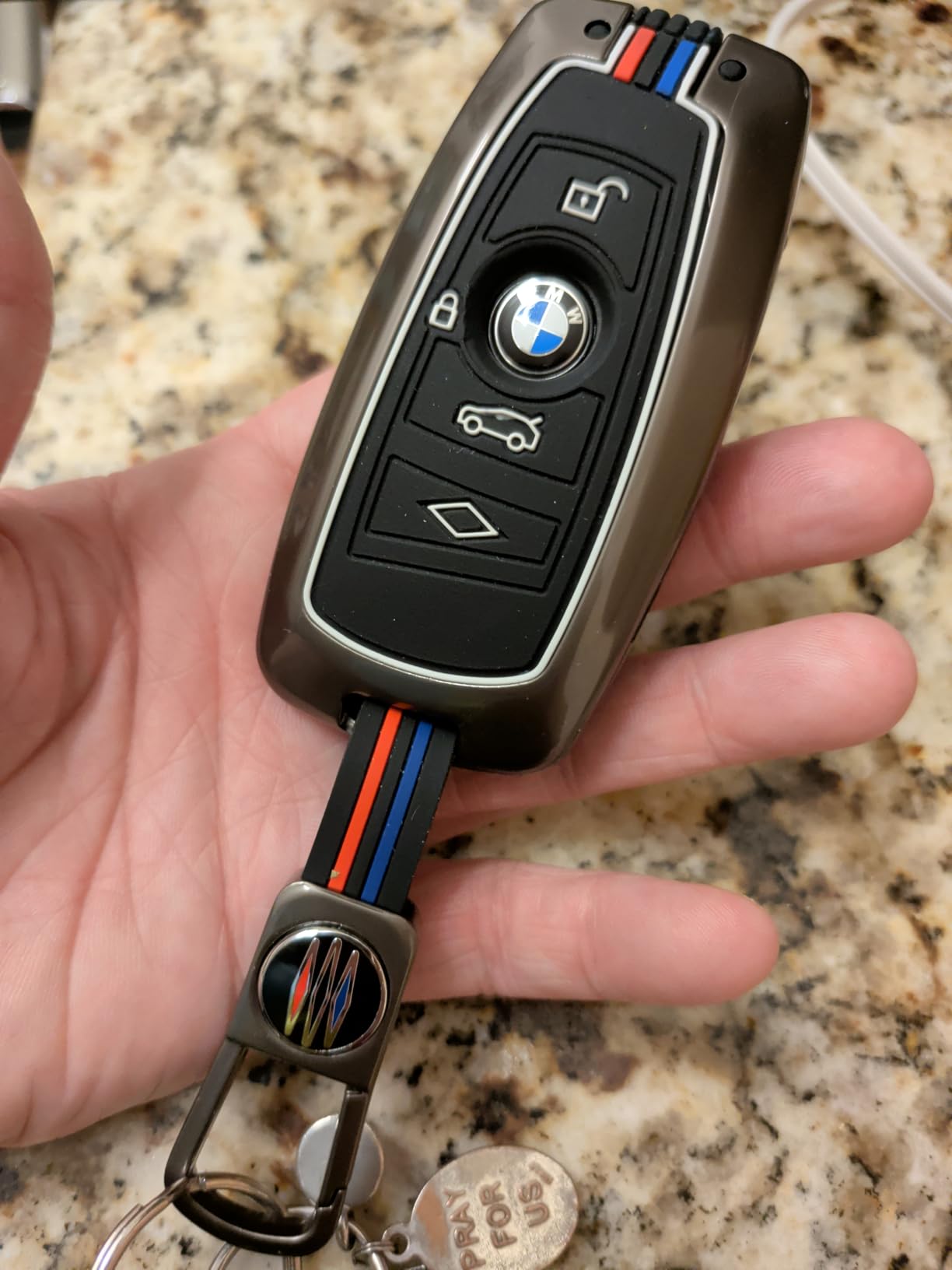 OLLEN Heavy Metal Key Fob Cover Case, Fit for BMW 2 5 6 7 Series X1 X2 X3 X5 X6 GT Series, Full Protection Key Fob Shell Case, Blade Shape, Gunmetal (1 Pcs) customer photo 2