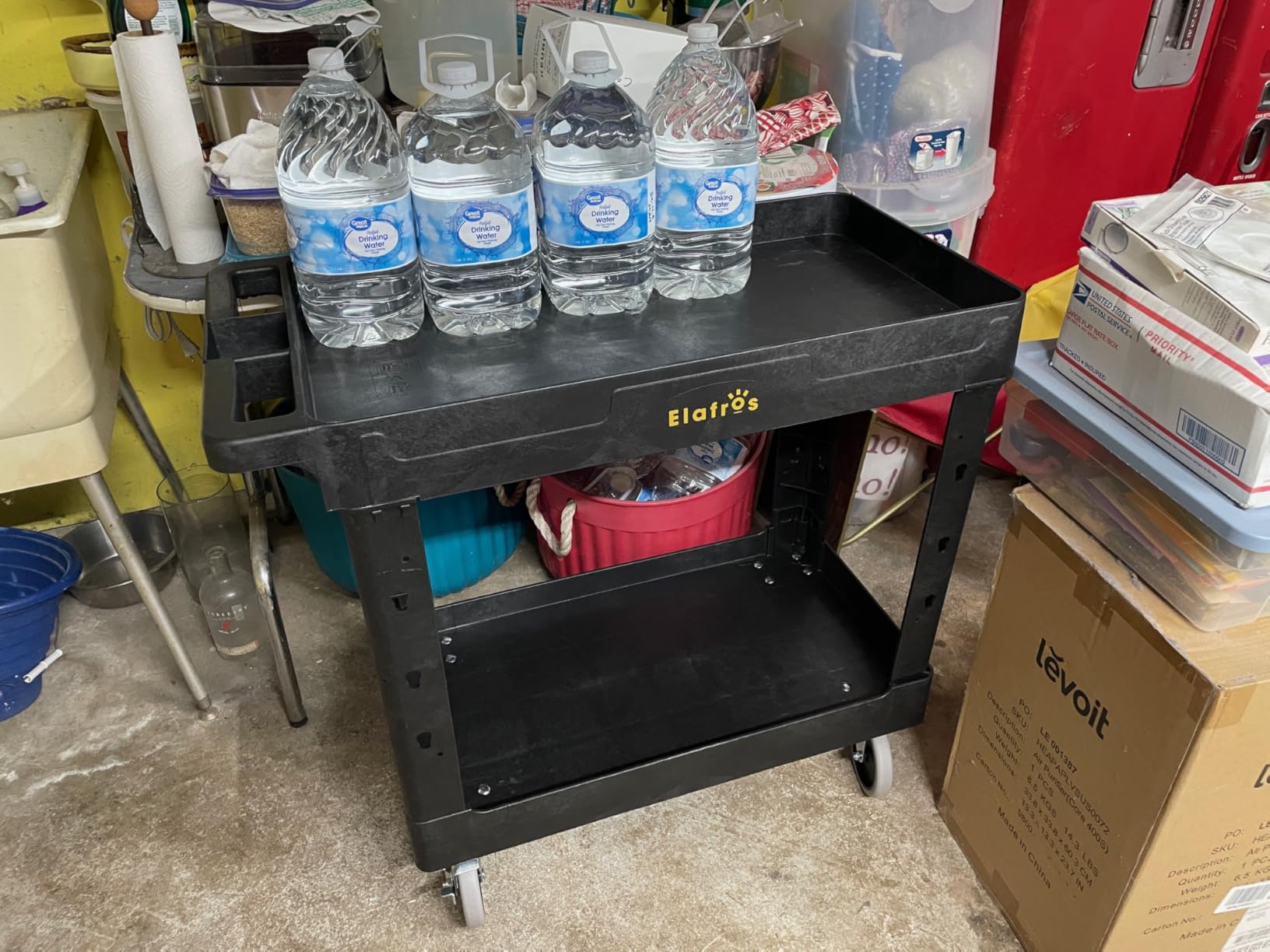 ELAFROS Heavy Duty Plastic Utility Cart 34 x 17 Inch - Work Cart Tub Storage W/Deep Shelves and Full Swivel Wheels Safely Holds up to 550 lbs - 2 Tier Service Cart for Warehouse,Garage, Cleaning customer photo 1