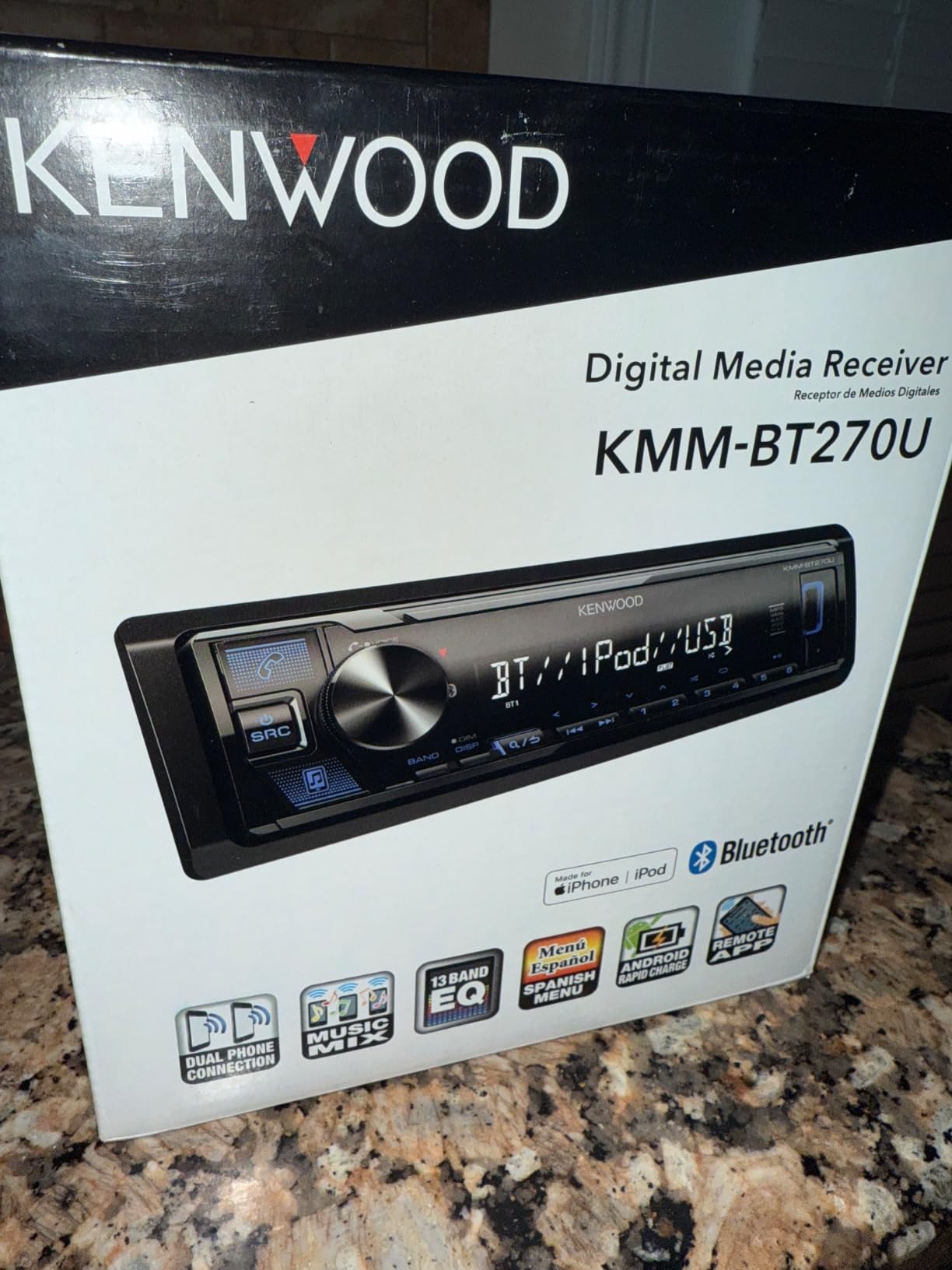 KENWOOD KMM-BT270U Bluetooth Digital Media Car Stereo Receiver with USB Port - AM/FM Radio, MP3 Player, High Contrast LCD, Detachable Face Plate, Single DIN, 13-Band EQ customer photo 2