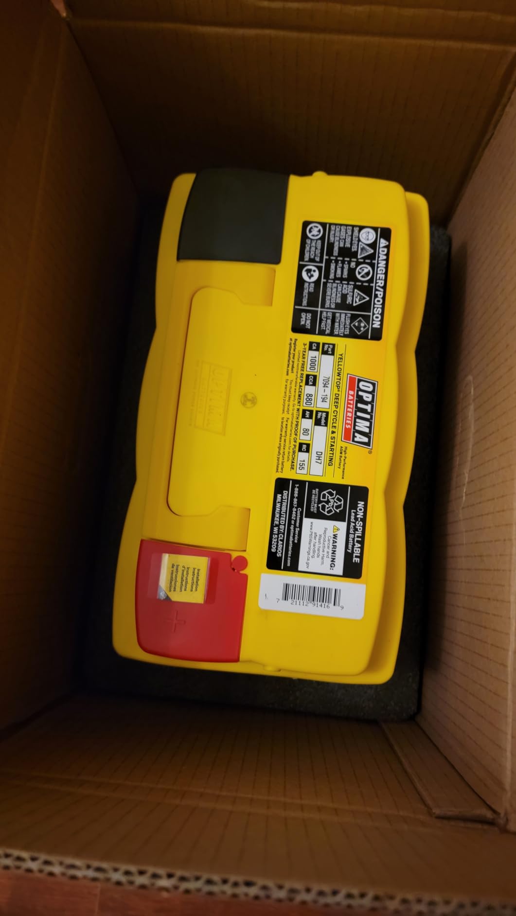 OPTIMA Batteries High Performance DH7 YELLOWTOP Dual Purpose Sealed AGM Battery customer photo 2