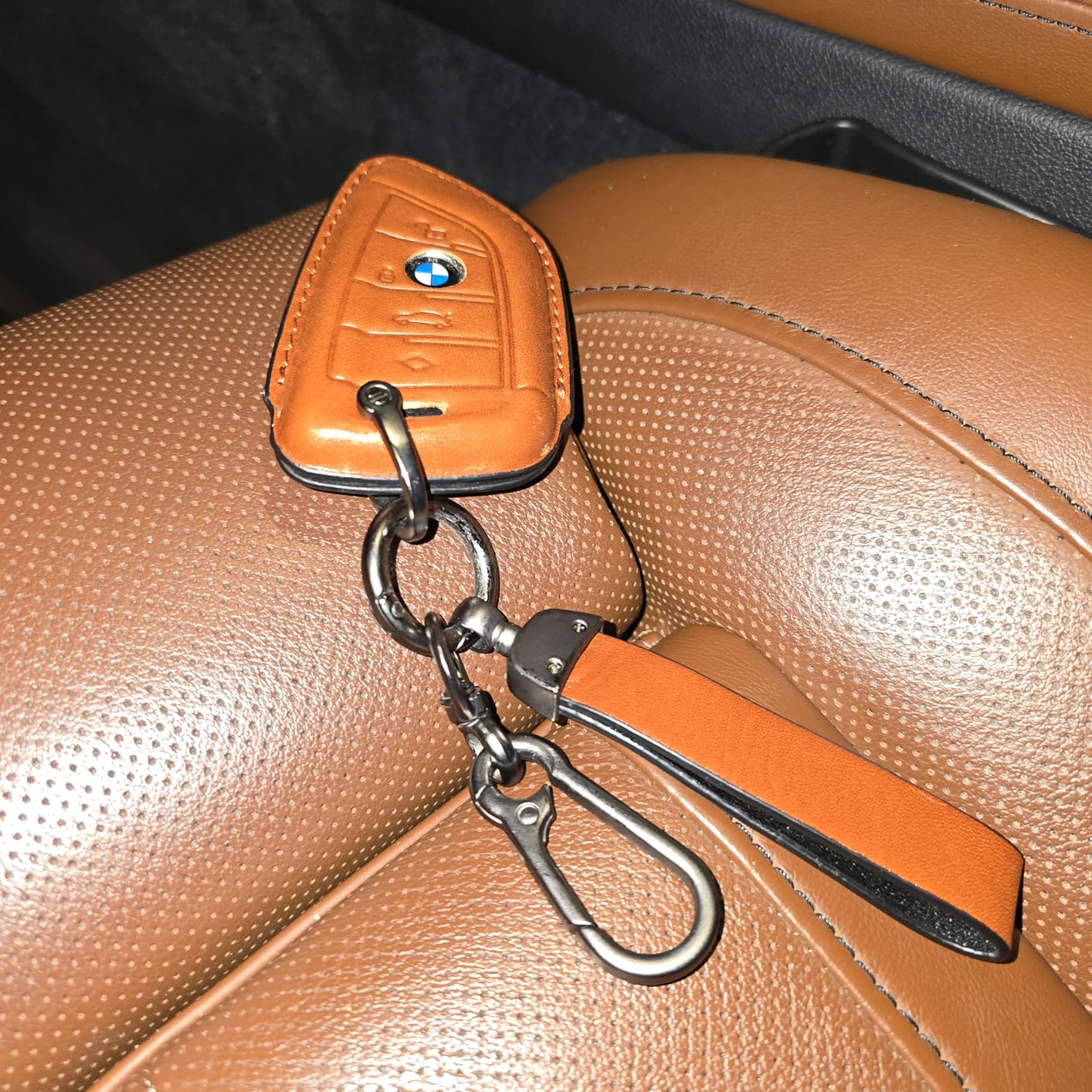 BMW Key Fob Cover Leather Case Lanyard Keychain Holder Key Fob Protector 230i 330i 430i 440i 530e 530i 540i 740i 745e 750i M2 M235i M240i M3 M340i M4 X1 X2 X3 X4 X5 X6 X7 accessories customer photo 1