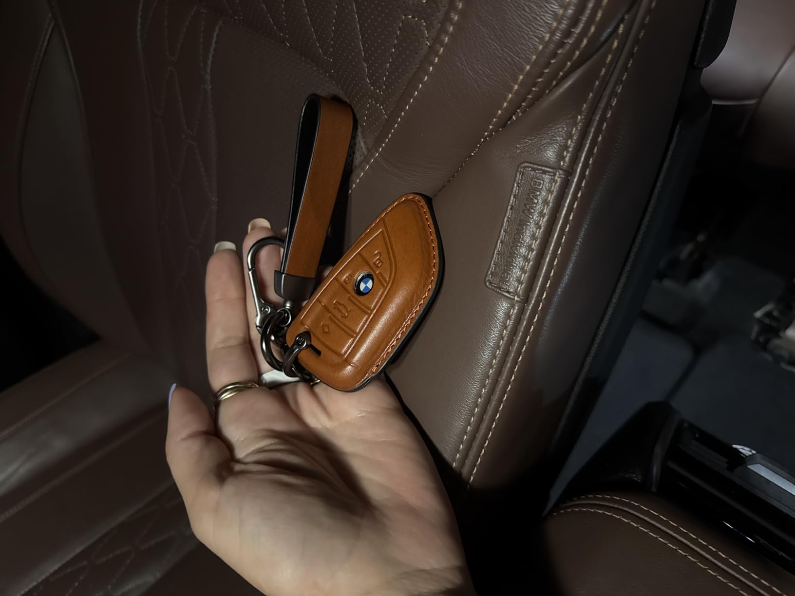 BMW Key Fob Cover Leather Case Lanyard Keychain Holder Key Fob Protector 230i 330i 430i 440i 530e 530i 540i 740i 745e 750i M2 M235i M240i M3 M340i M4 X1 X2 X3 X4 X5 X6 X7 accessories customer photo 2