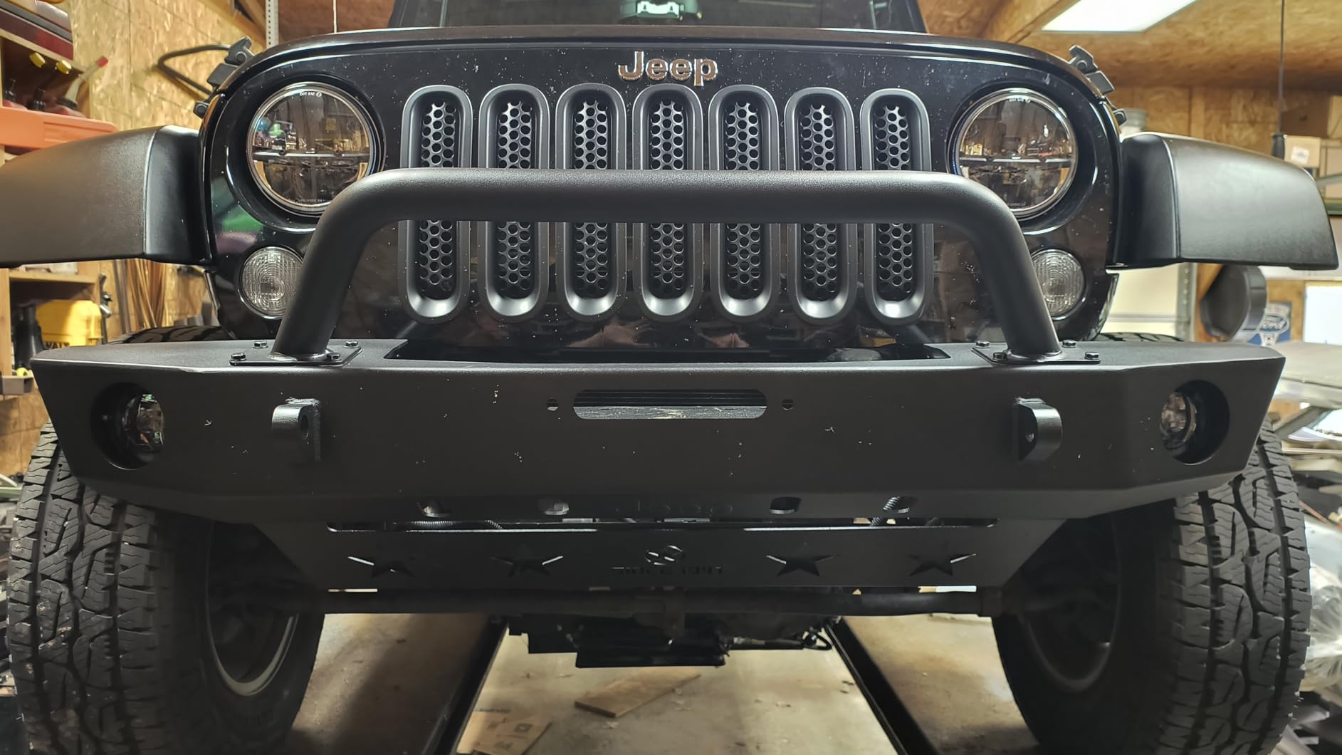 For Wrangler JK Front Skid Plate Bumper Cover Compatible with 2007-2018 Jeep Wrangler JK JKU Unlimited, Carbon Steel Lower Guard Engine Protector Protection customer photo 1