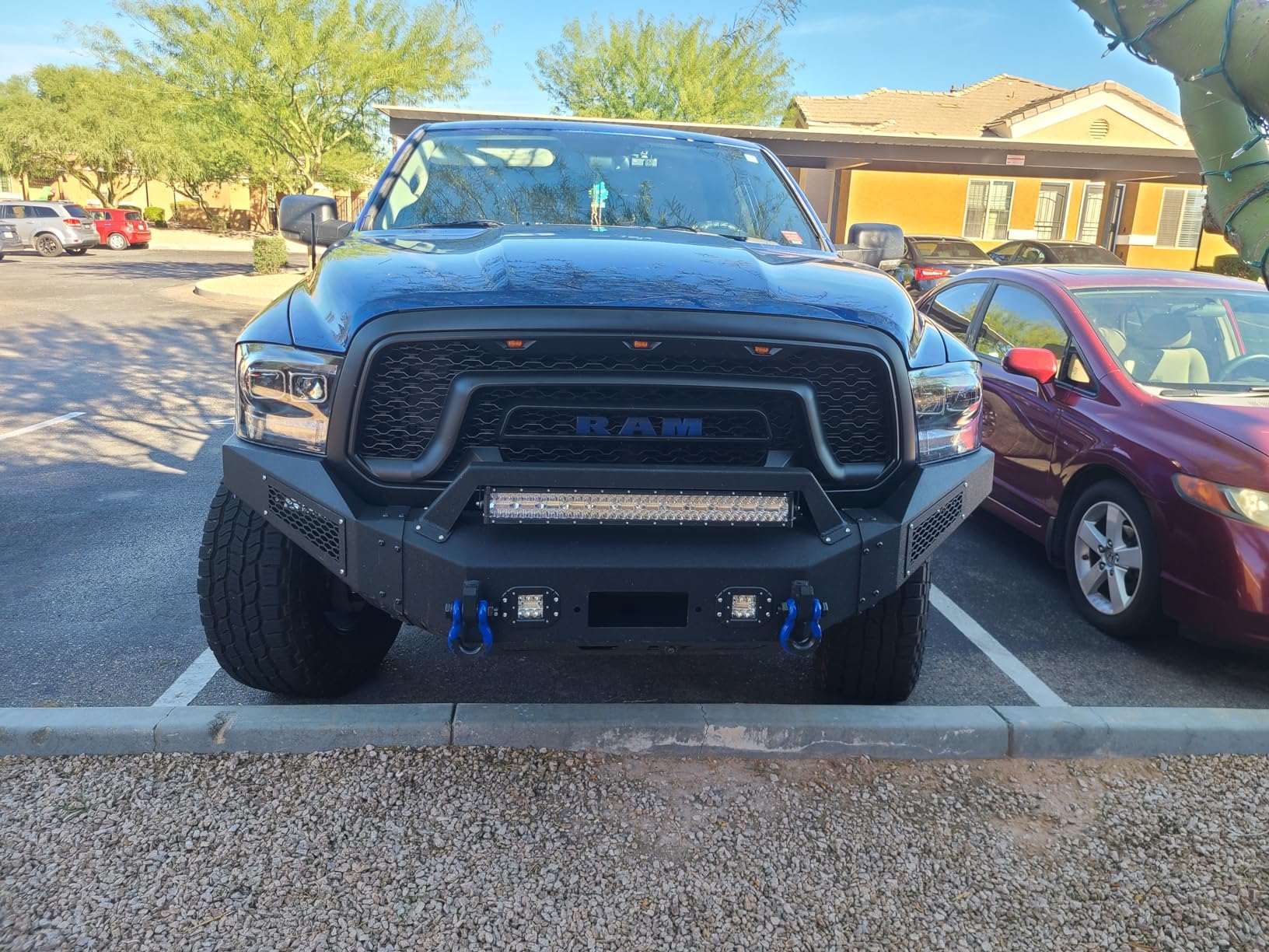 FREEMOTOR802 Front Grille with Amber LED Lights Fits 2013-2018 Ram 1500 & 2019-2024 Ram 1500 Classic, Mesh Front Bumper Hood Grille Guard Replacement Matte Black ABS Plastic Body Part customer photo 1