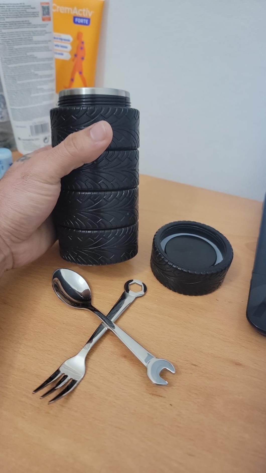 Yungyan 3 Pcs Tyre Water Bottle Gift for Man Fathers Day Car Coffee Mug Gifts Stainless Steel Coffee Tea Mug with Tool Fork and Spoon for Fathers Day Car Lover Birthday Gift customer photo 1