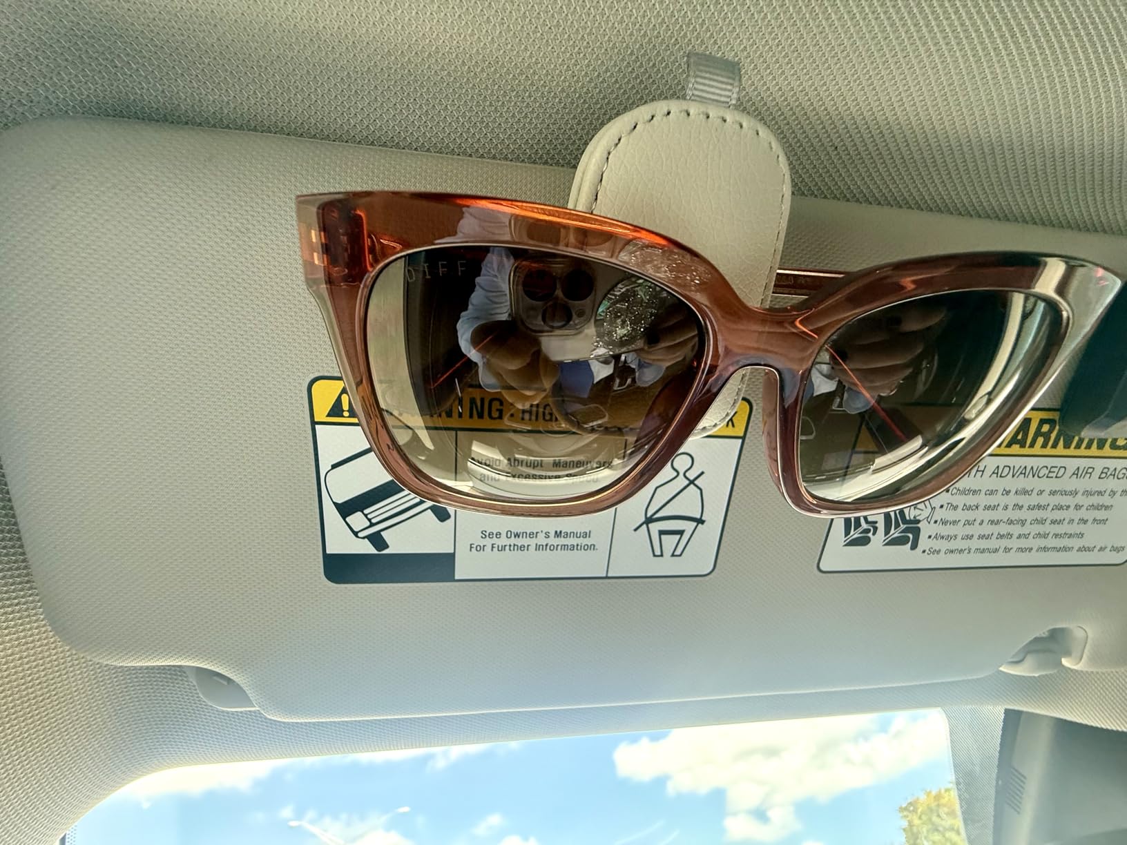 Yuoyar Sunglass Holder for Car, Magnetic Leather Sunglasses Holder and Ticket Card Clip, Car Visor Accessories, 2 Packs (Black) customer photo 1