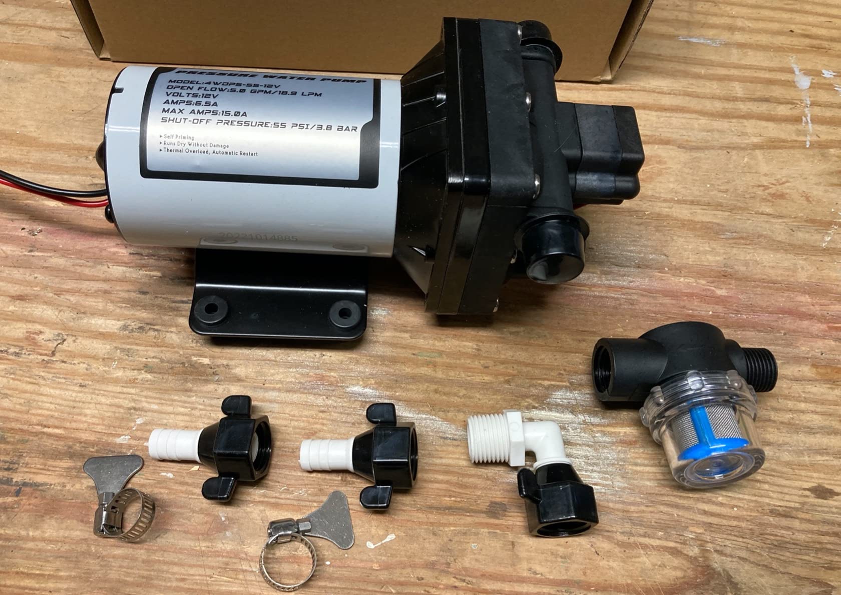 WASSERMANN RV Water Pump 12V DC, Self Priming Diaphragm 5.0 GPM 55 PSI, Water Pressure Pump with Pressure Switch, for RV Marine Yacht Lawn Garden customer photo 1