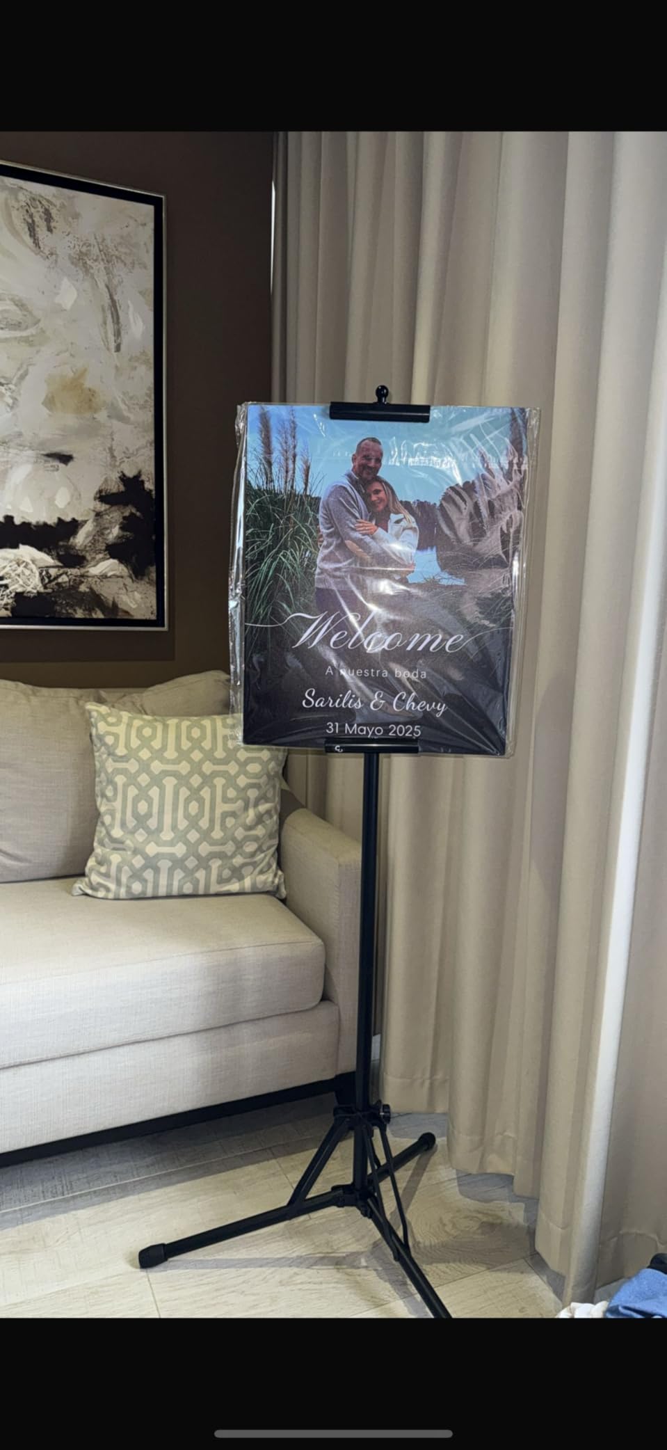 Sign Stand, Double-Sided Advertising Display Tripod Sign Holder, Adjustable Pedestal Banner Stand Height Up to 79 in customer photo 1