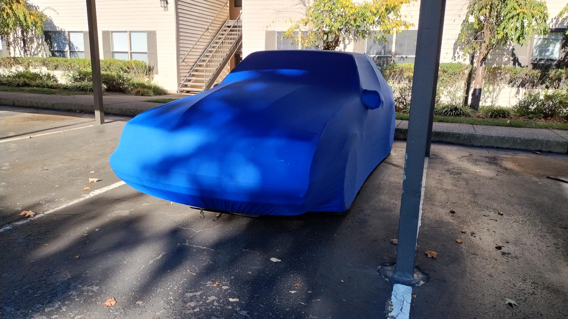 WinPower Indoor Car Cover, Stretch Dustproof Protection Fit 177-193 Inch Full Car Cover for Underground Garage Car Show, Blue customer photo 2