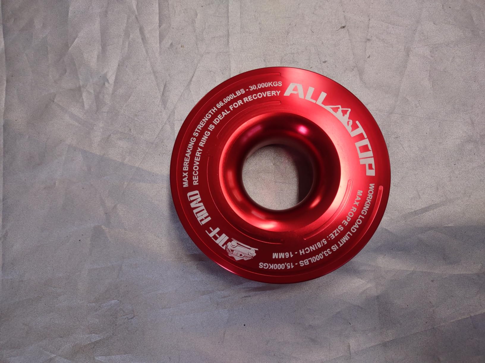 ALL-TOP Recovery Ring 66000 LBS Winch Snatch Towing Ring, Tackle Pulley System, Rope Retention Safety Strap Included, Red customer photo 2