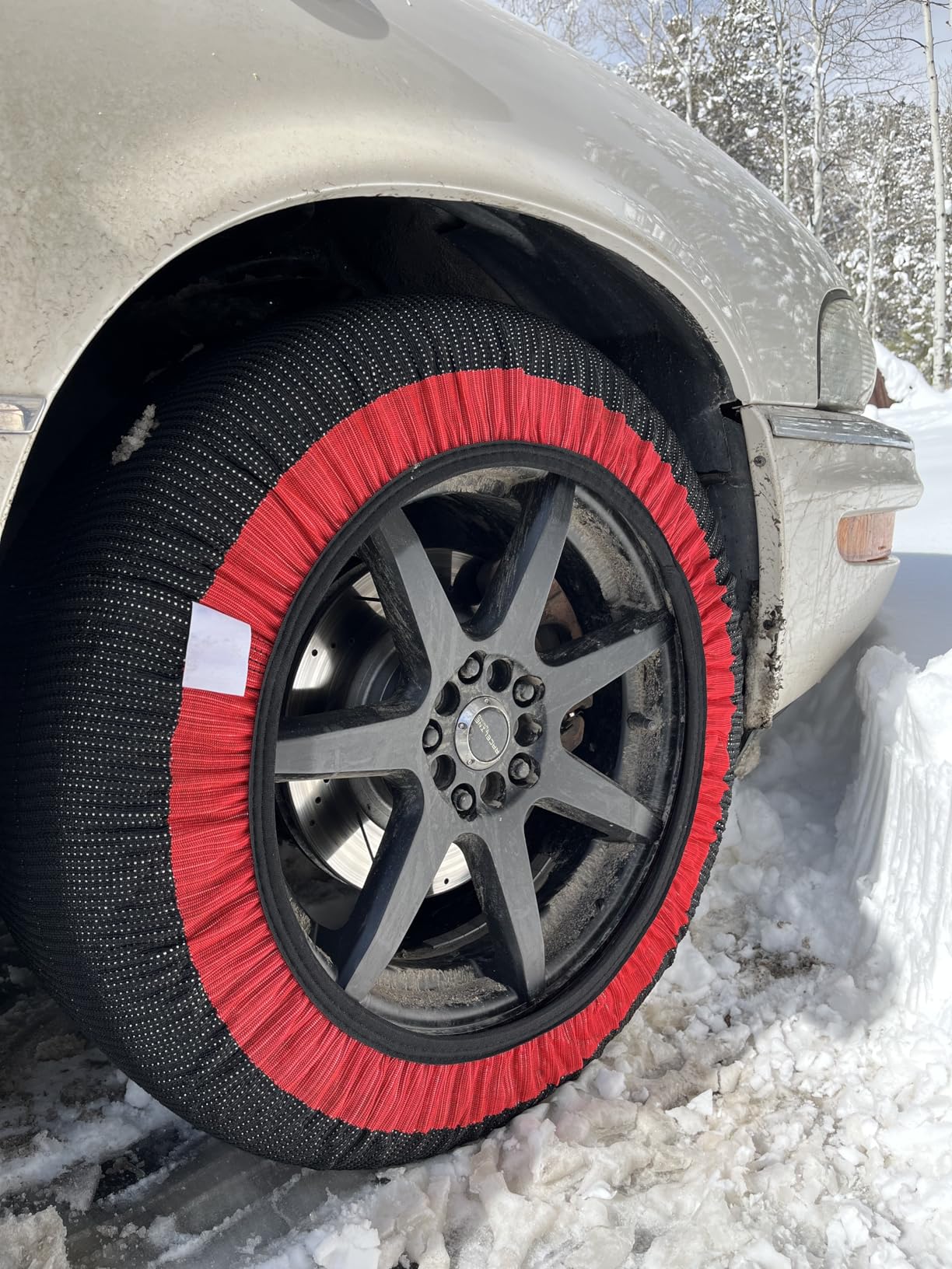 K&K Auto Snow Socks for Tires - Pro Series for Ultimate Grip Approved Snow Chain Alternative Traction Device - Tire Sock for Car Sedan Coupe - Winter Travel Accessory Emergency Kit - Medium (2pcs) customer photo 1