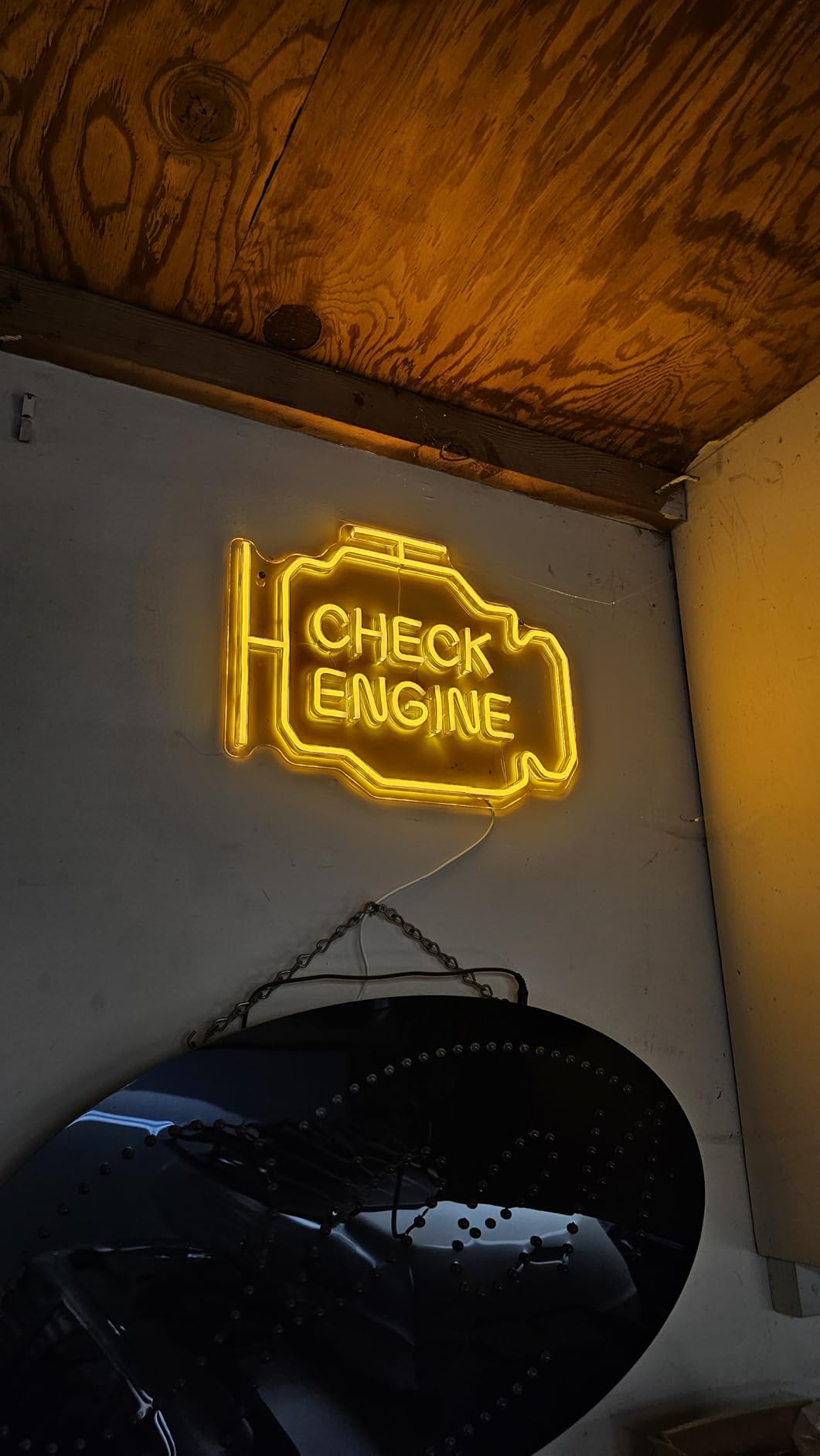 Check Engine Light Neon Sign for Man Cave Decor, LED Garage Wall Art, Funny Gifts for Dad & Car Guys, Man Cave Auto Repair Shop Mechanics Workshop Sign, USB Powered(15.7x11.8in,Yellow) customer photo 1