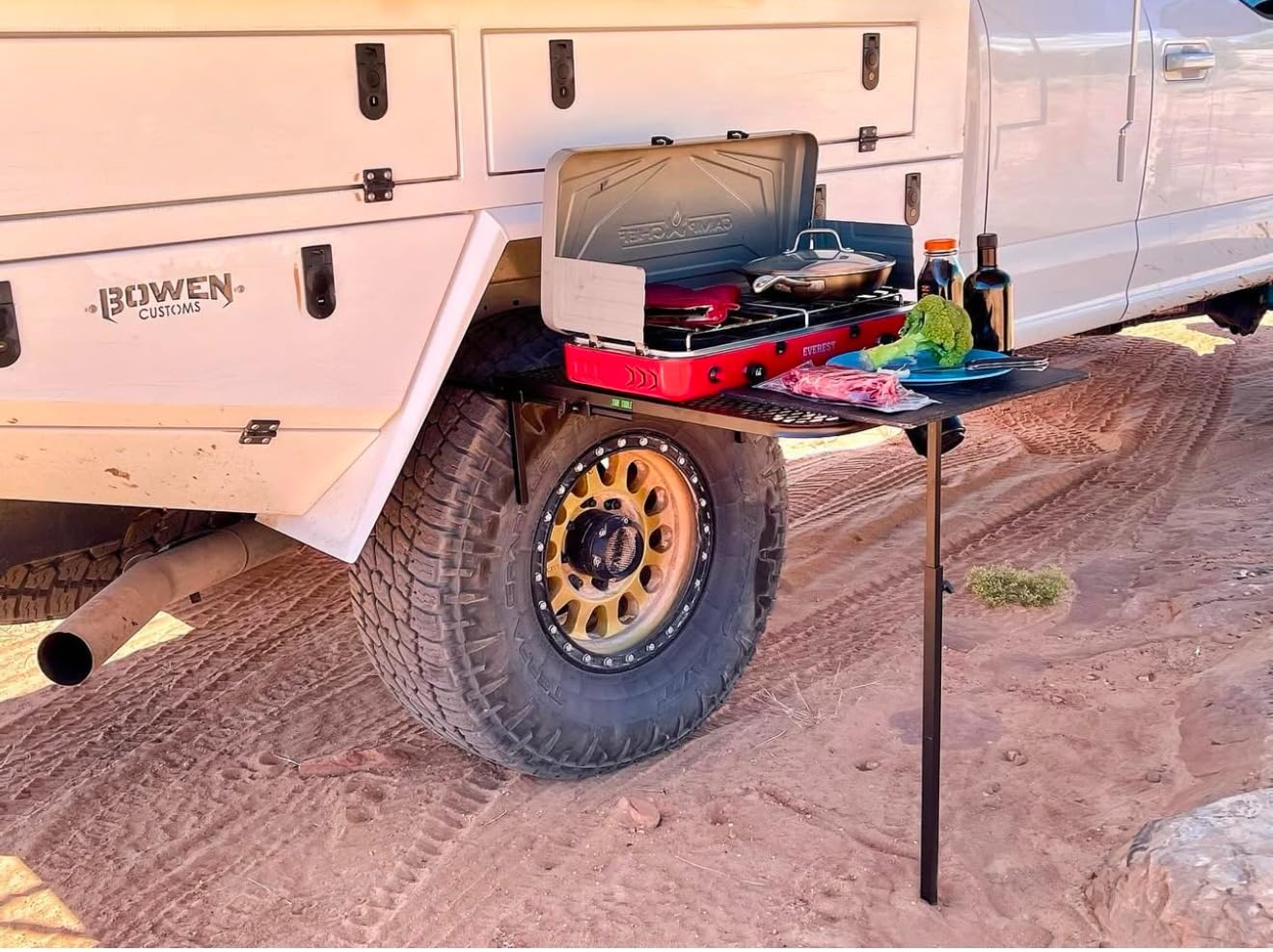 Tire Table Large Aluminum Camping Table for Camp, Travel, Tailgating, Overlanding and Outdoor Work | Installs within Seconds | Stable and Leveled | 33.5