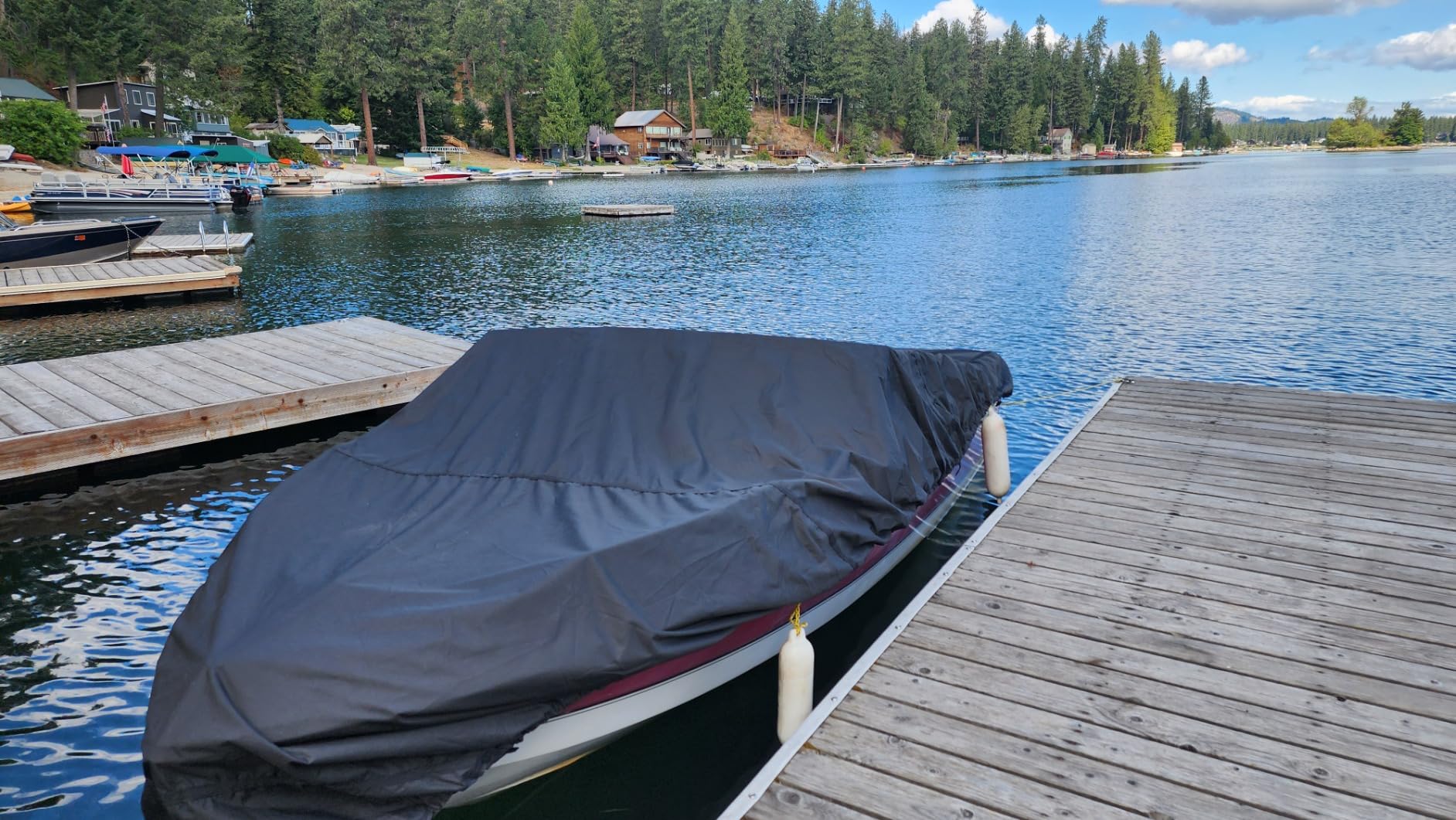 RVMasking Waterproof Boat Cover 16-18.5 ft, 1400D Heavy Duty Middle Reinforced Marine Grade Trailerable Cover, Fits 16'-18.5' V-Hull Tri-Hull Bass Boat Runabout Fish Ski Boat with Storage Bag, Gray customer photo 2