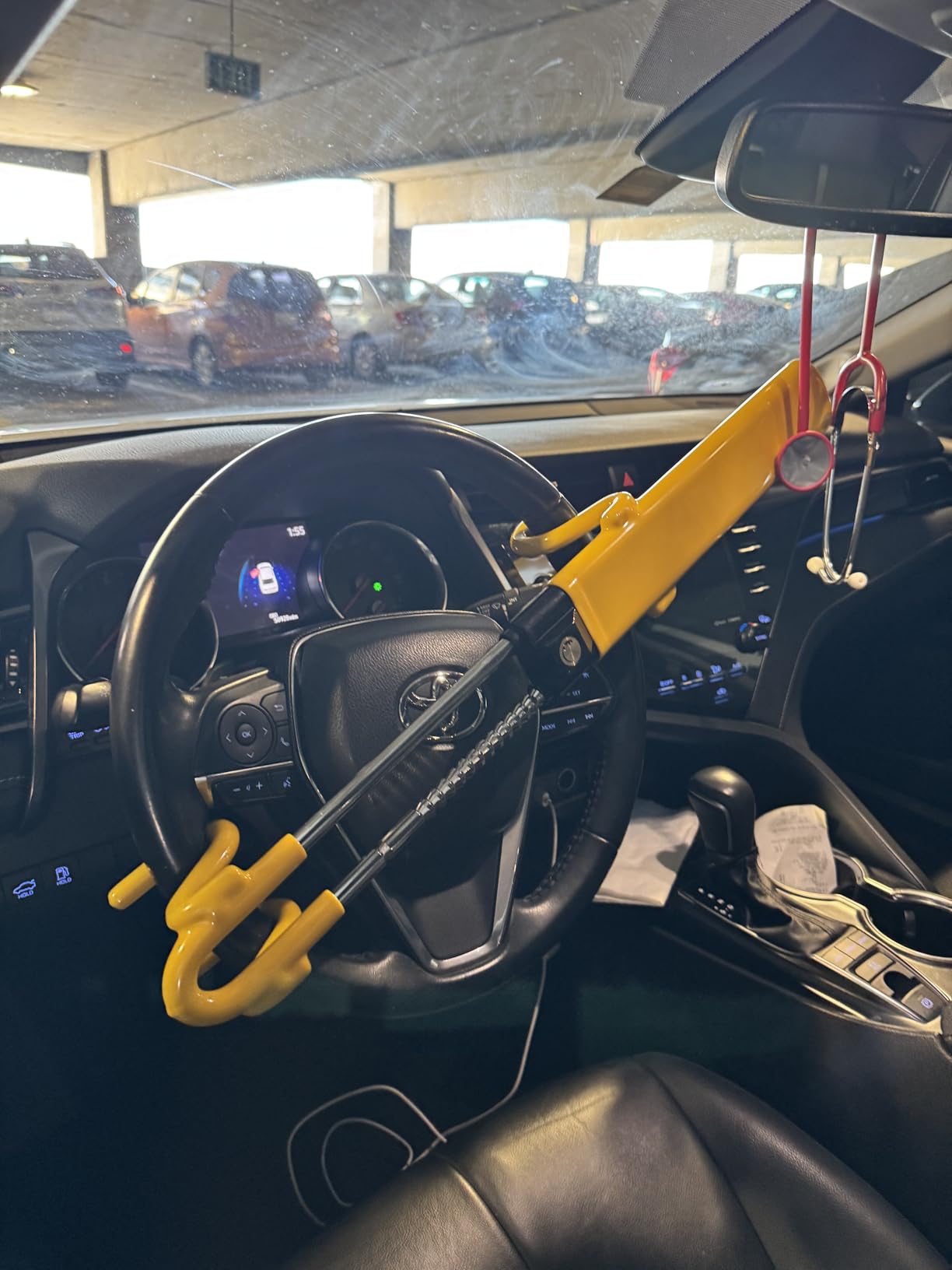 Tevlaphee Steering Wheel Lock - Heavy Duty Antitheft Device and Car Security Lock with Adjustable Locking and 3 Keys - Great Vehicle and Truck Deterrent (Yellow) customer photo 1