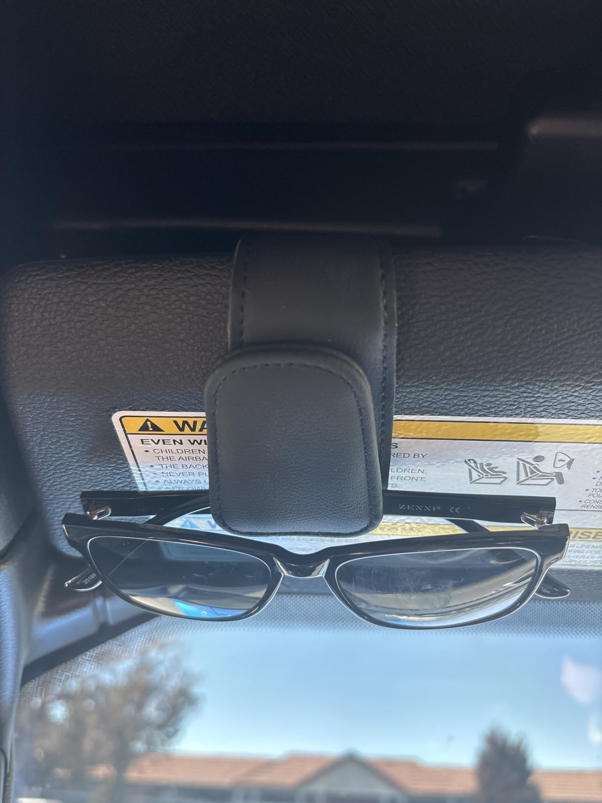 KanSmart Sunglass Holder for Car Sun Visor, Magnetic Sunglasses Clip, Leather Glasses Eyeglass Holder and Ticket Card Clip, Auto Interior Accessories Universal for Car SUV Truck Pickup -Black customer photo 1