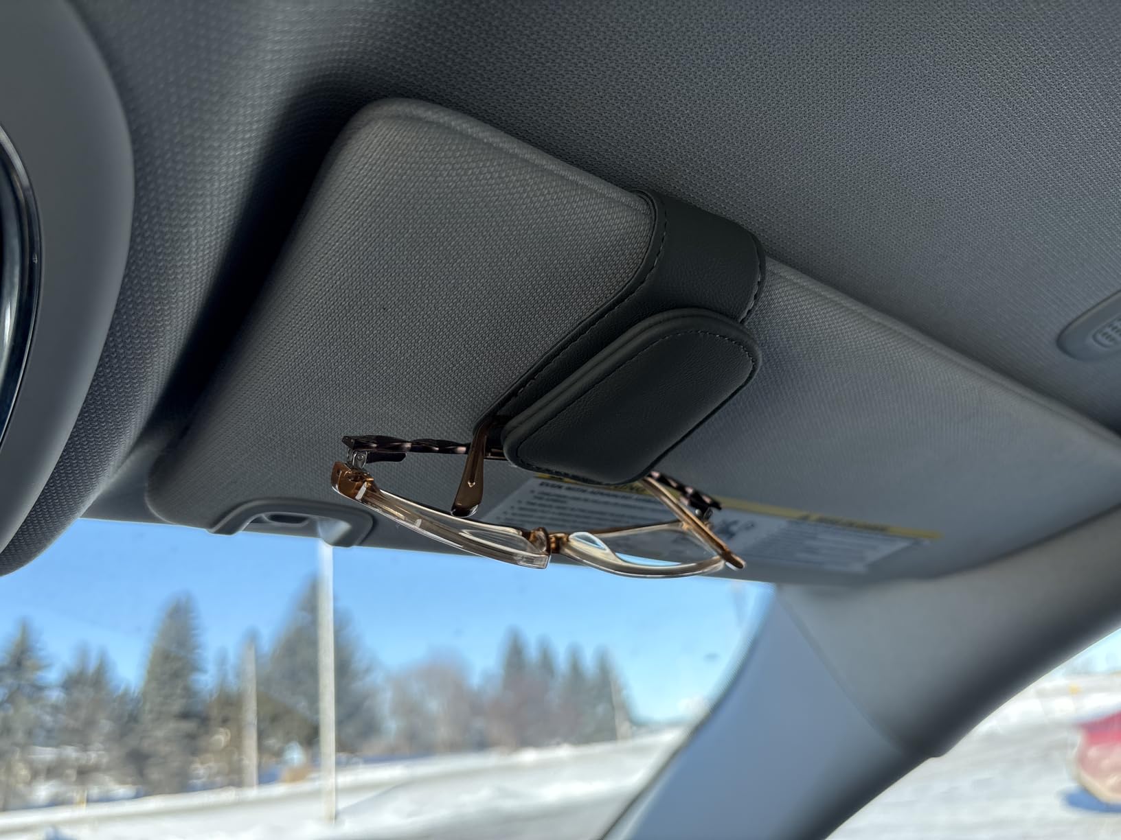 KanSmart Sunglass Holder for Car Sun Visor, Magnetic Sunglasses Clip, Leather Glasses Eyeglass Holder and Ticket Card Clip, Auto Interior Accessories Universal for Car SUV Truck Pickup -Black customer photo 2