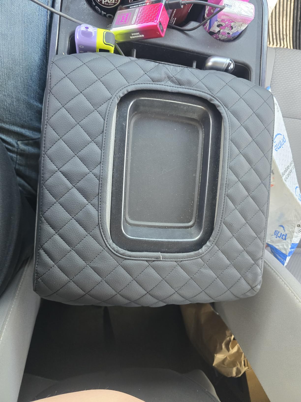 ISSYAUTO Center Console Cover Compatible with Silverado Sierra 2014 2015 2016 2017 2018 with 40/20/40 Jump Seat Console Neoprene Armrest Cover (fit Split Bench Seat Console ONLY) customer photo 1