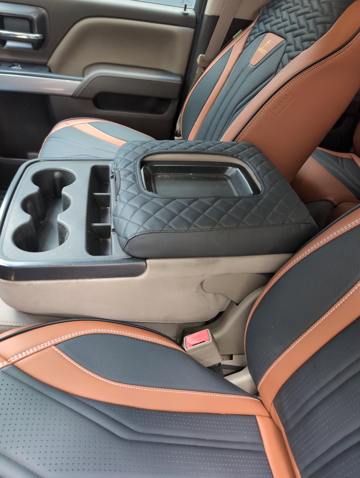 ISSYAUTO Center Console Cover Compatible with Silverado Sierra 2014 2015 2016 2017 2018 with 40/20/40 Jump Seat Console Neoprene Armrest Cover (fit Split Bench Seat Console ONLY) customer photo 2