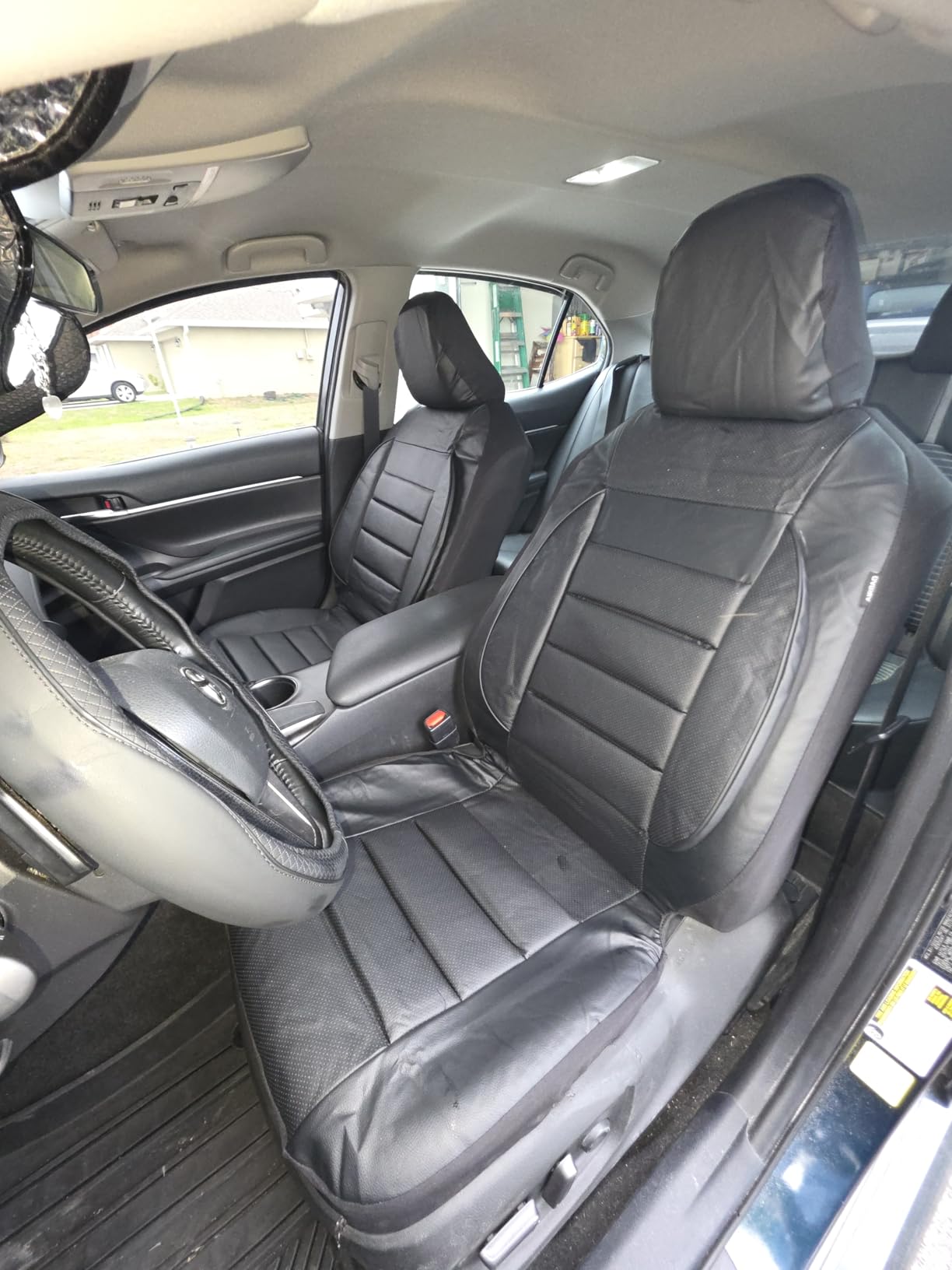 CAR PASS Faux Leather Car Seat Covers Front Seats Only, 3D Foam Support Car Seat Covers, Universal fit for Trucks Vans SUVs Sedans Automotive Comfortable, Airbag Compatible 2 Pieces Front Solid Black customer photo 1