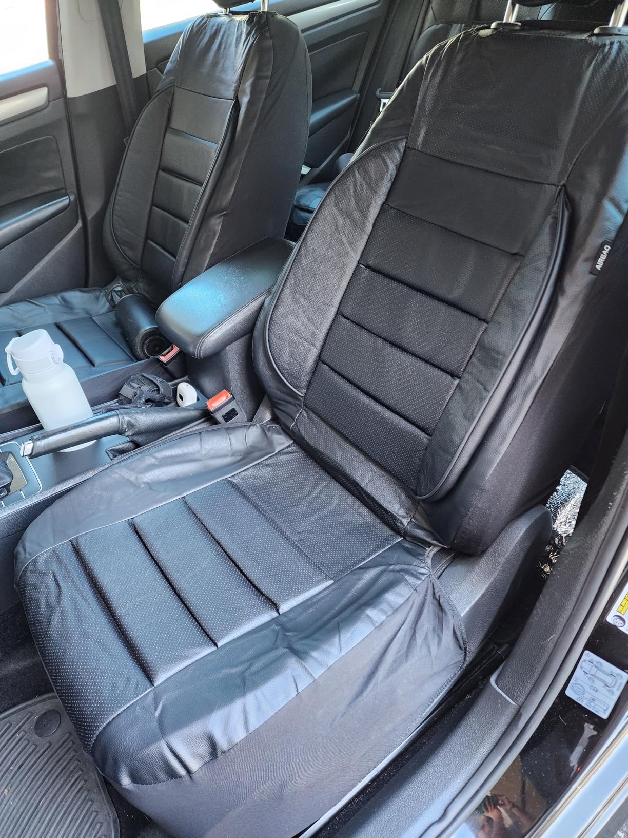 CAR PASS Faux Leather Car Seat Covers Front Seats Only, 3D Foam Support Car Seat Covers, Universal fit for Trucks Vans SUVs Sedans Automotive Comfortable, Airbag Compatible 2 Pieces Front Solid Black customer photo 2