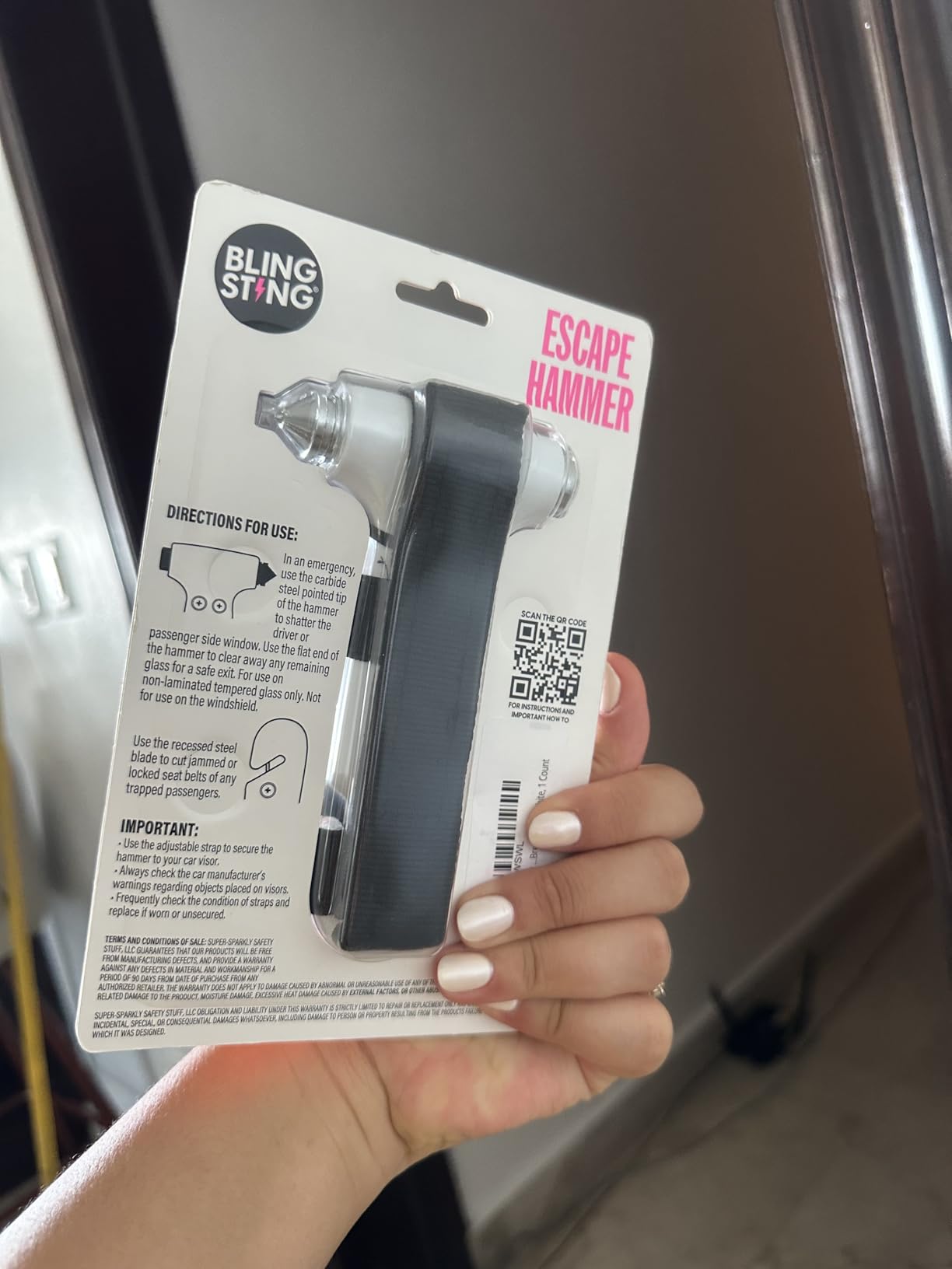 BLINGSTING Safety Hammer - Emergency Automotive Escape Tool with Window Breaker, Seat Belt Cutter & Adjustable Car Visor Strap - Tempered Glass Breaker - Steel Blade - Black (1 Count) customer photo 1