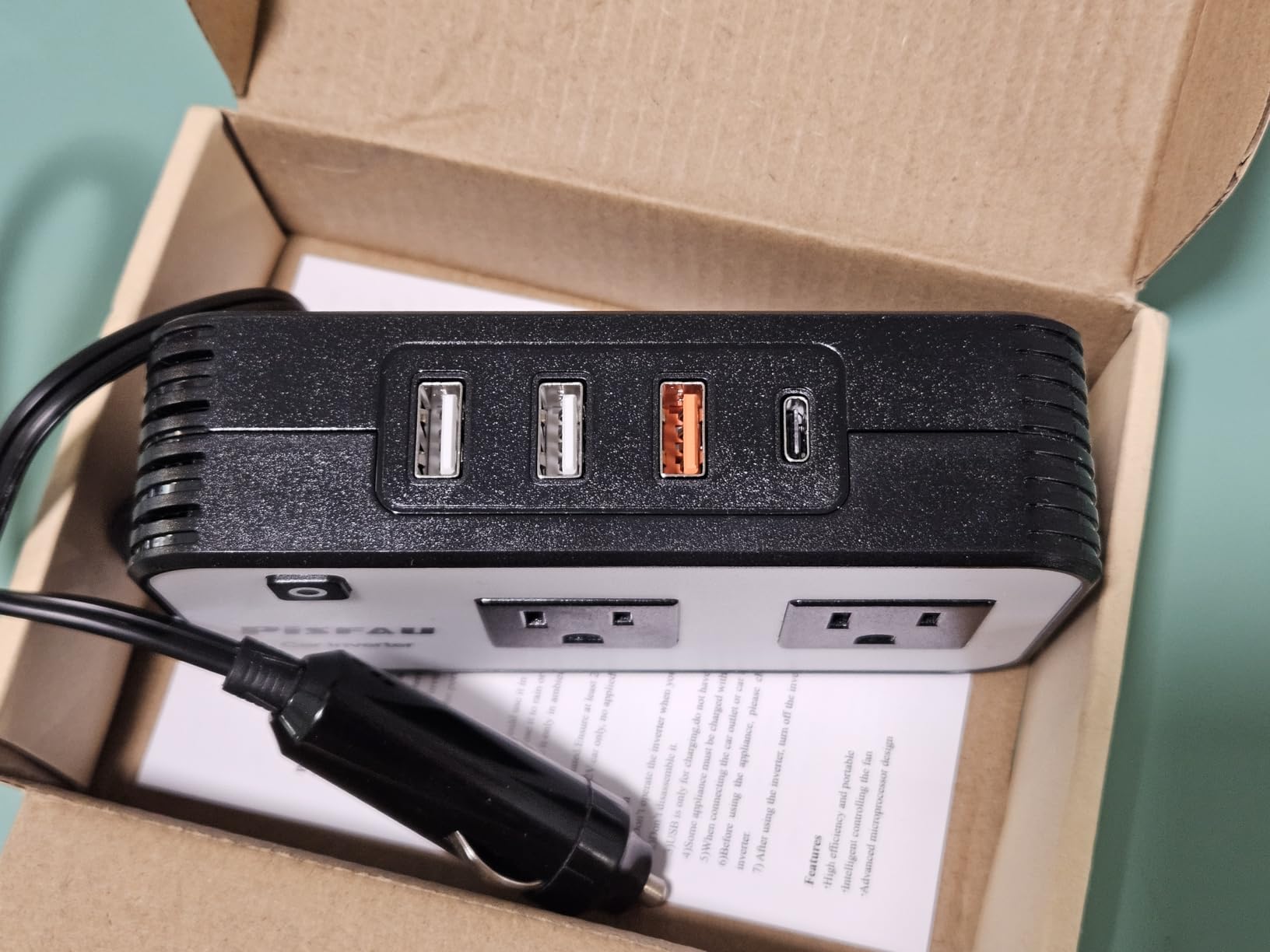 200W Car Power Inverter, PiSFAU DC 12V to 110V AC Car Plug Adapter Outlet with [20W USB-C] /USB-Fast Charger(18W) / 4.8A Dual USB/car Charger for Laptop customer photo 2