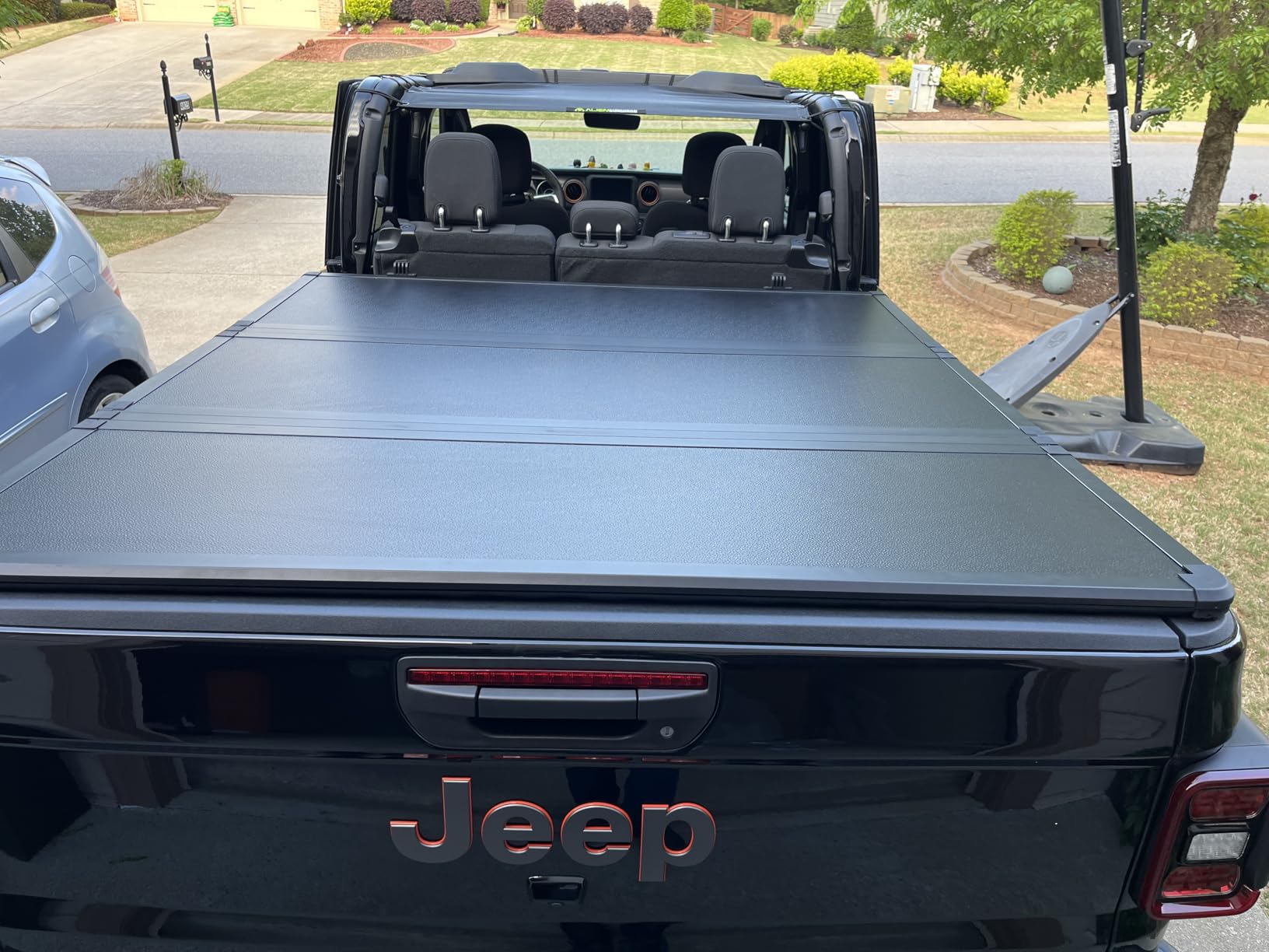 Hard FoldingTruck Bed Tonneau Cover Compatible with Jeep Gladiator JT 2020 2021 2022 2023 2024 2025 5 ft Box w/or w/o Trail Rail, Tri Fold Style customer photo 1