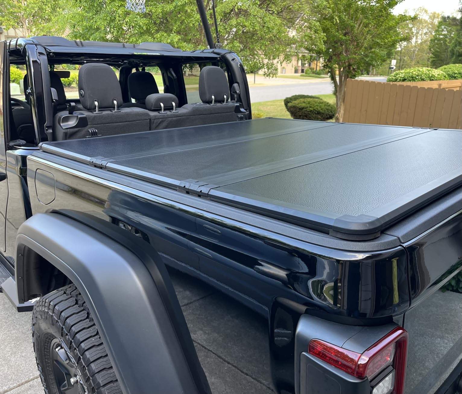 Hard FoldingTruck Bed Tonneau Cover Compatible with Jeep Gladiator JT 2020 2021 2022 2023 2024 2025 5 ft Box w/or w/o Trail Rail, Tri Fold Style customer photo 2