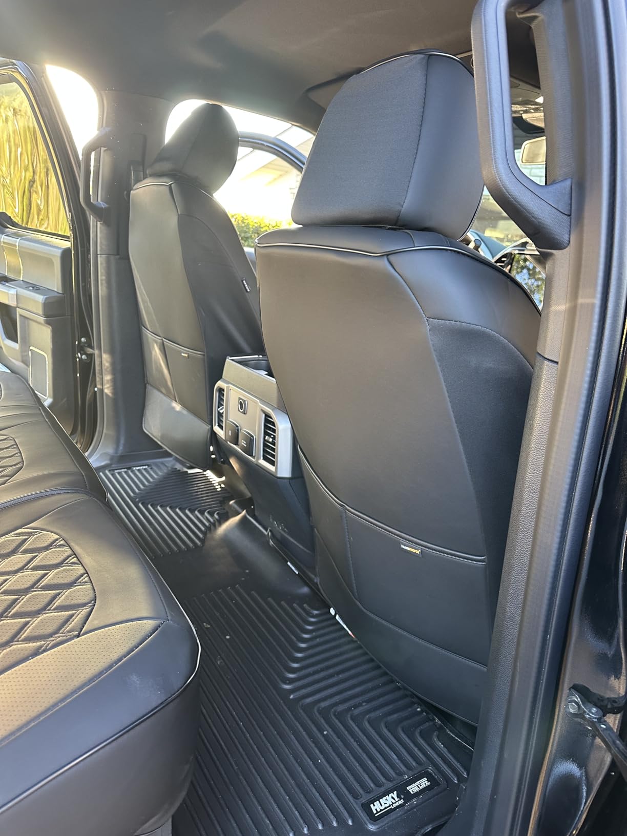 Huidasource Custom Fit Ford F150 Seat Covers Waterproof Fit for 2015-2025 F150 SuperCrew & 2017-2025 F250 F350 F450 Super Duty Crew Cab Pickup XL XLT Lariat King Ranch Platinum(Front Pair/Black&Red) customer photo 2