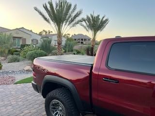 Rough Country Hard Tri-Fold Flip Up Truck Bed Tonneau Cover for Dodge Ram 1500 (2019-2025) TRX (2021-2025) - Flush Aluminum Bed Cover, Fits 5'7