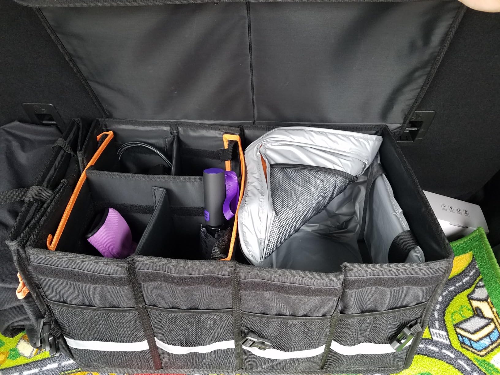 Car Trunk Organizer and Storage with Lid & Removable Leakproof Cooler Bag, Car Accessories 6 Removable Dividers for Custom Space, Collapsible Large Trunk Organizers Interior for SUV Sedan with Cover customer photo 1