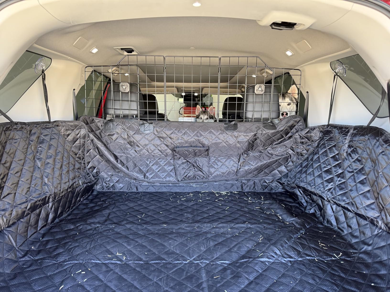 rabbitgoo Dog Car Barrier for SUVs, Adjustable Large Pet Gate, Universal-Fit Divider Cargo Net, Heavy-Duty Wire Mesh Dog Barrier SUV, Van Vehicles Subaru Car Accessories Safety Travel, Triple Folding customer photo 1