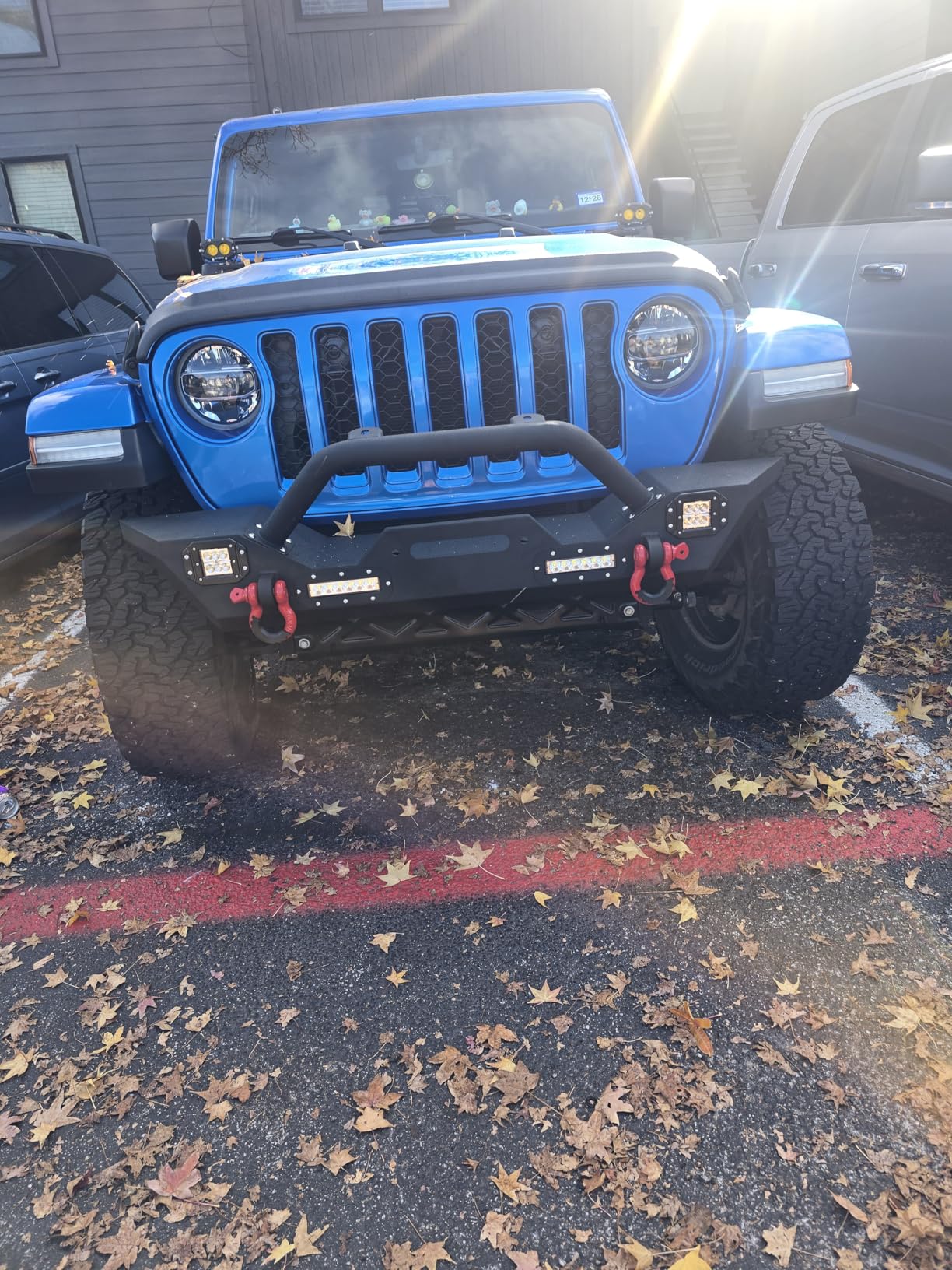 Front Bumper Fits For Jeep Wrangler JK JL 2007-2024 2025 2026 fit for Jeep Gladiator JT 2020-2024 2025 2026 Steel Offroad Bumper with LED Lights D-Rings and Winch Plate Heavy Duty customer photo 1