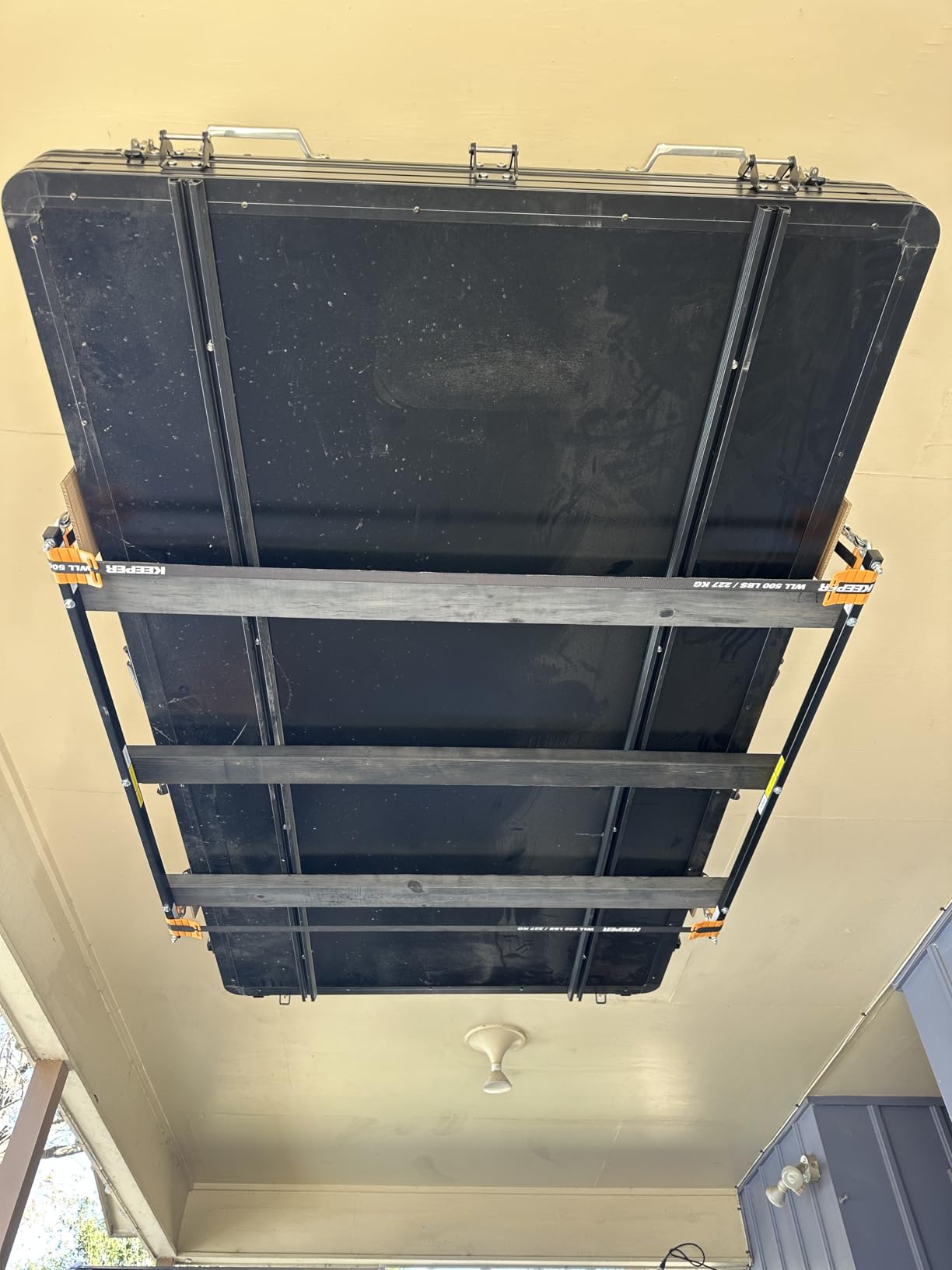 FLEXIMOUNTS GL1 Overhead Garage Lifting Storage Rack, 4x4 Ft Heavy-Duty Metal Garage Ceiling Rack, Adjustable Organization System With 71''L Axle, 350lbs Weight, Black customer photo 2