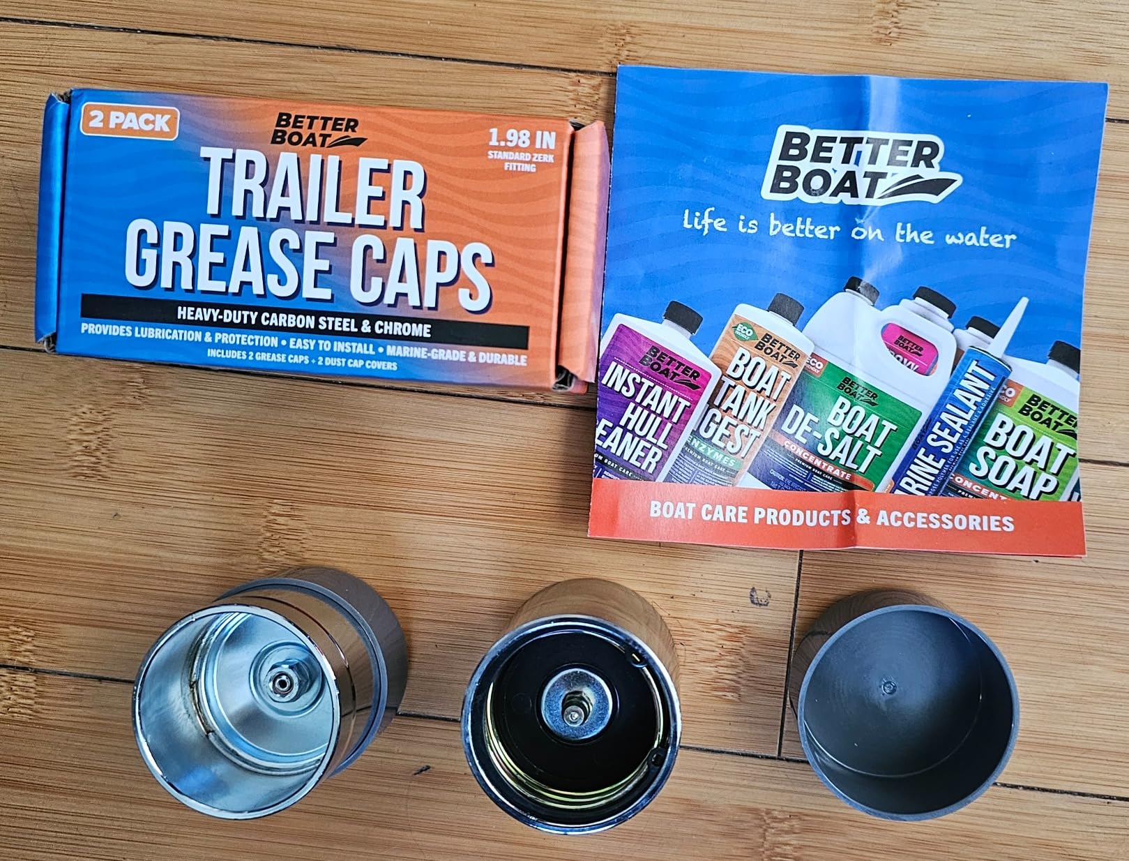 Trailer Hub Grease Cap 1.98 Inch, Spring-Loaded Bearing Protectors for Boat and Utility Trailers, Carbon Steel and Chrome, Zerk Fitting, 2 Pack - Better Boat customer photo 1