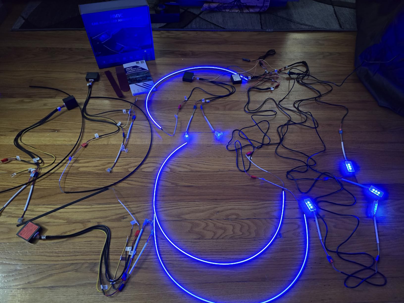 Acrylic Interior Car LED Strip Light with APP, 18-in-1 128 Colorful 6 Pieces Fiber Optic Car Decoration Atmosphere Light Kits, Dual Zone Music Sync Rhythm RGB Neon Lighting for All Cars customer photo 1