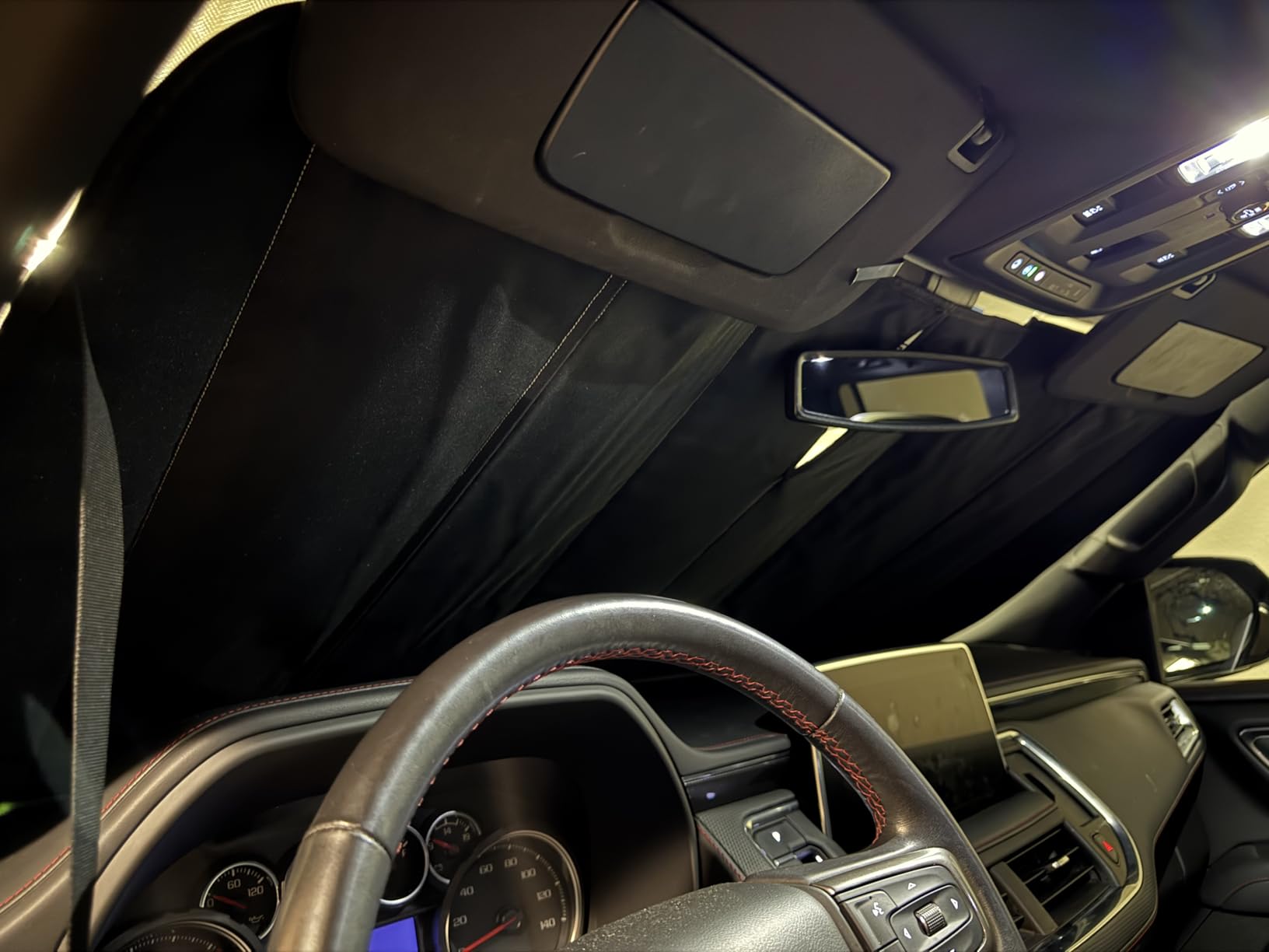 Windshield Sun Shade for 2015-2020 Cadillac Escalade/Escalade ESV, Chevrolet Suburban/Tahoe, GMC Yukon/Yukon XL. Reflective Aluminum Film Sunshade, Silver customer photo 2