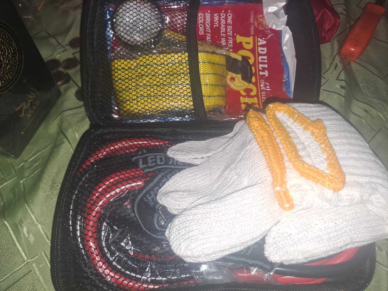 Car Roadside Emergency Kit, with Jumper Cables Automotive Kit,Car Safety Roadside Assistance Kit Headlamp,Tow Straps, Safety Hammers, Rainwear, Gloves.Black customer photo 1