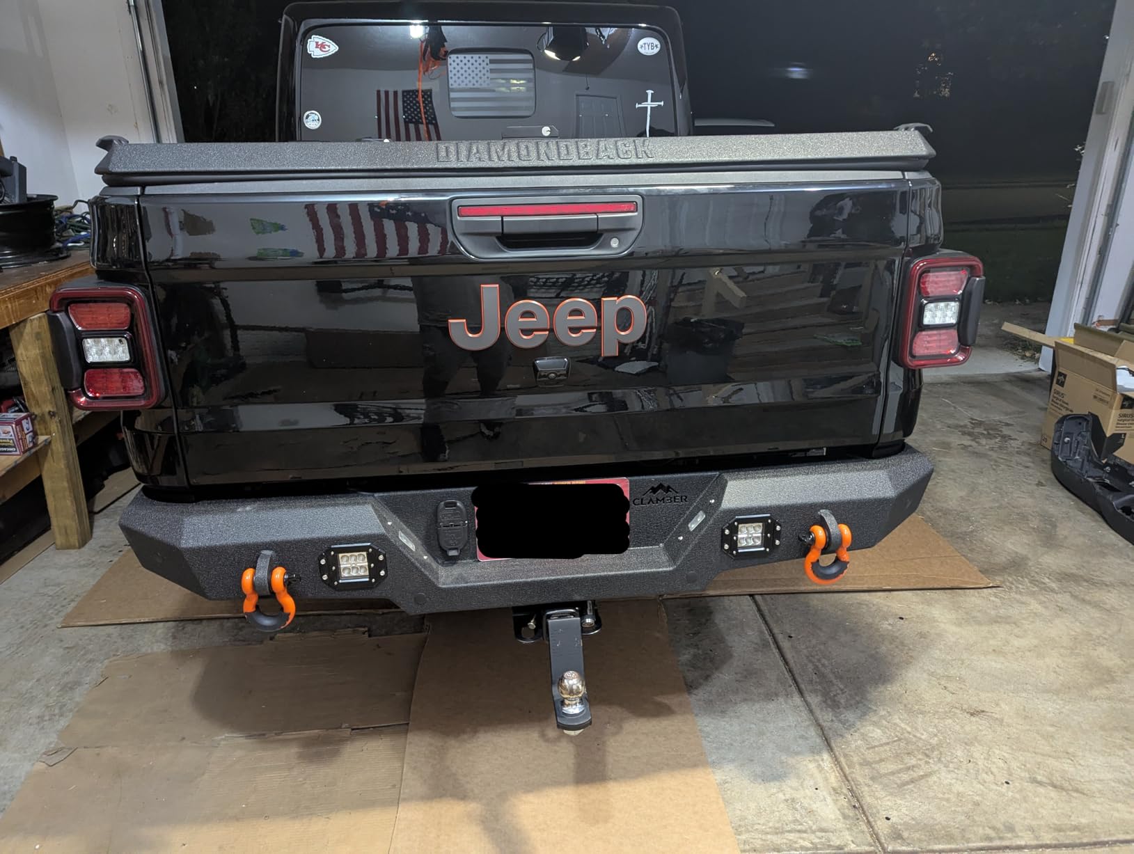 CLAMBER Off-Road Rear Bumper for Jeep Gladiator JT 2020 2021 2022 2023 2024 2025 2026 Textured Black Back Bumper Guard Heavy Duty Carbon Steel with 2PCS LED Flood Lights & Compatible Trailer Plug customer photo 1