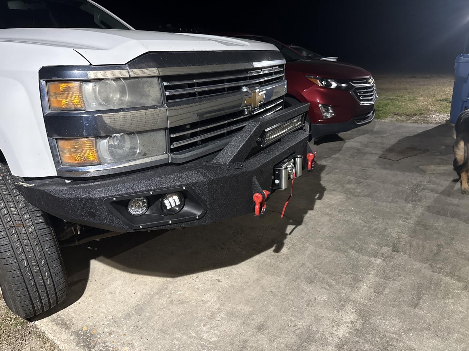 Pickup Truck Front Bumper Compatible with 2014-2015 Chevy Silverado 1500 Off-Road Bumper Equipped with 5 x LED Lights, License Plate Bracket, Winch Plate, Sensor Holes & D-rings, Black customer photo 1