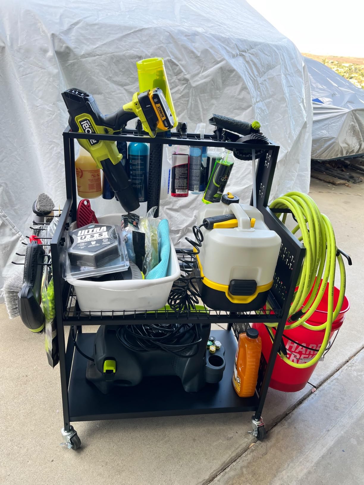 Large Cleaning Caddy with Wheels, 3 Tiered Rolling Cart Auto Detailing Cart, Car Truck SUV Boat RV, Rolling Cleaning Caddy Polisher Holder, 37 in x 17 in x 26 in, Solid Steel Holds 250 lbs customer photo 1