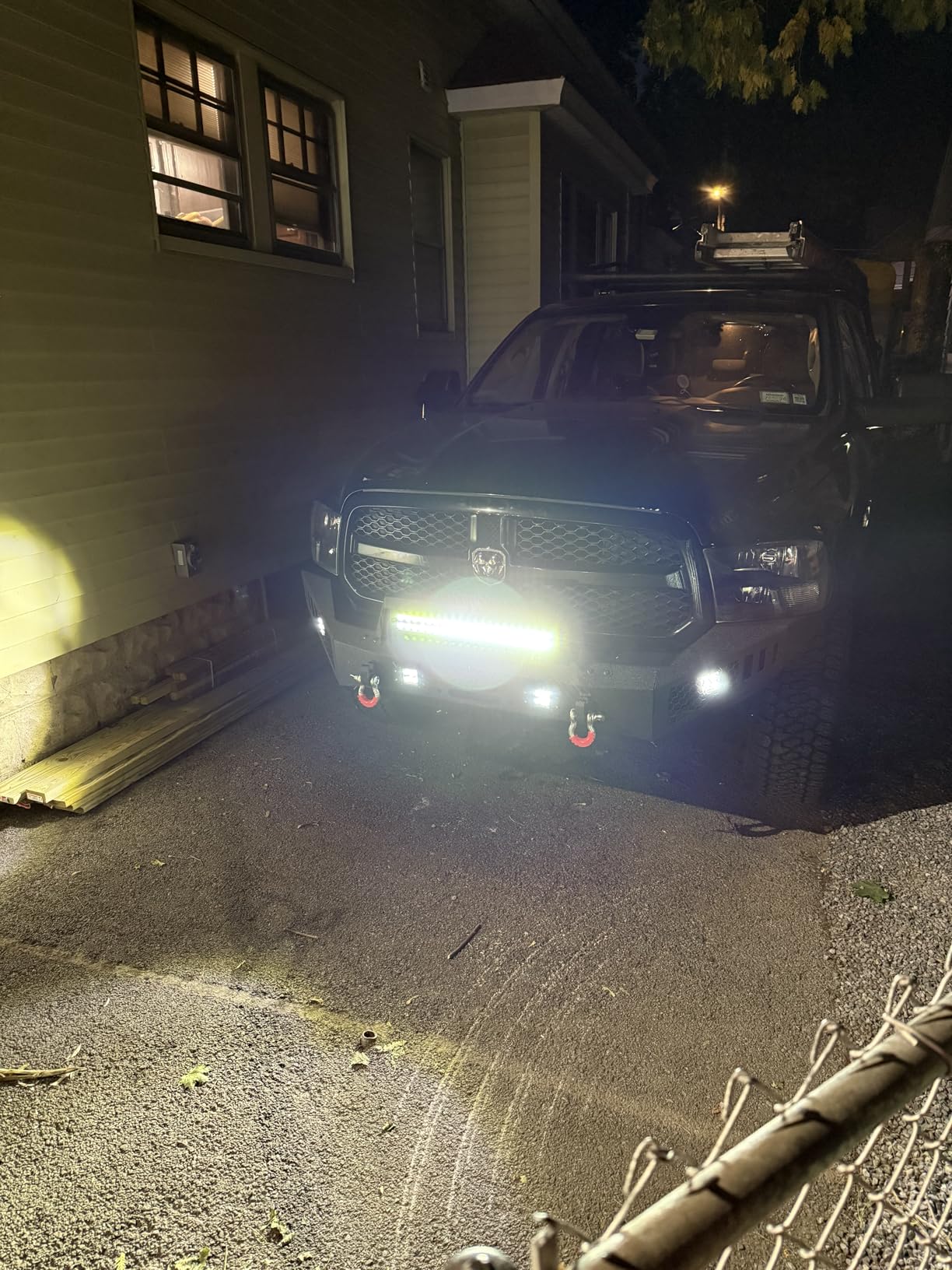 Off Road Front Bumper Fits for RAM 1500 2013-2018, Full Width Front Bumper 5 Lights D-Rings, Bull Bar Built-in Winch Plate Heavy Duty Steel, Textured Black Steel Bumper customer photo 2