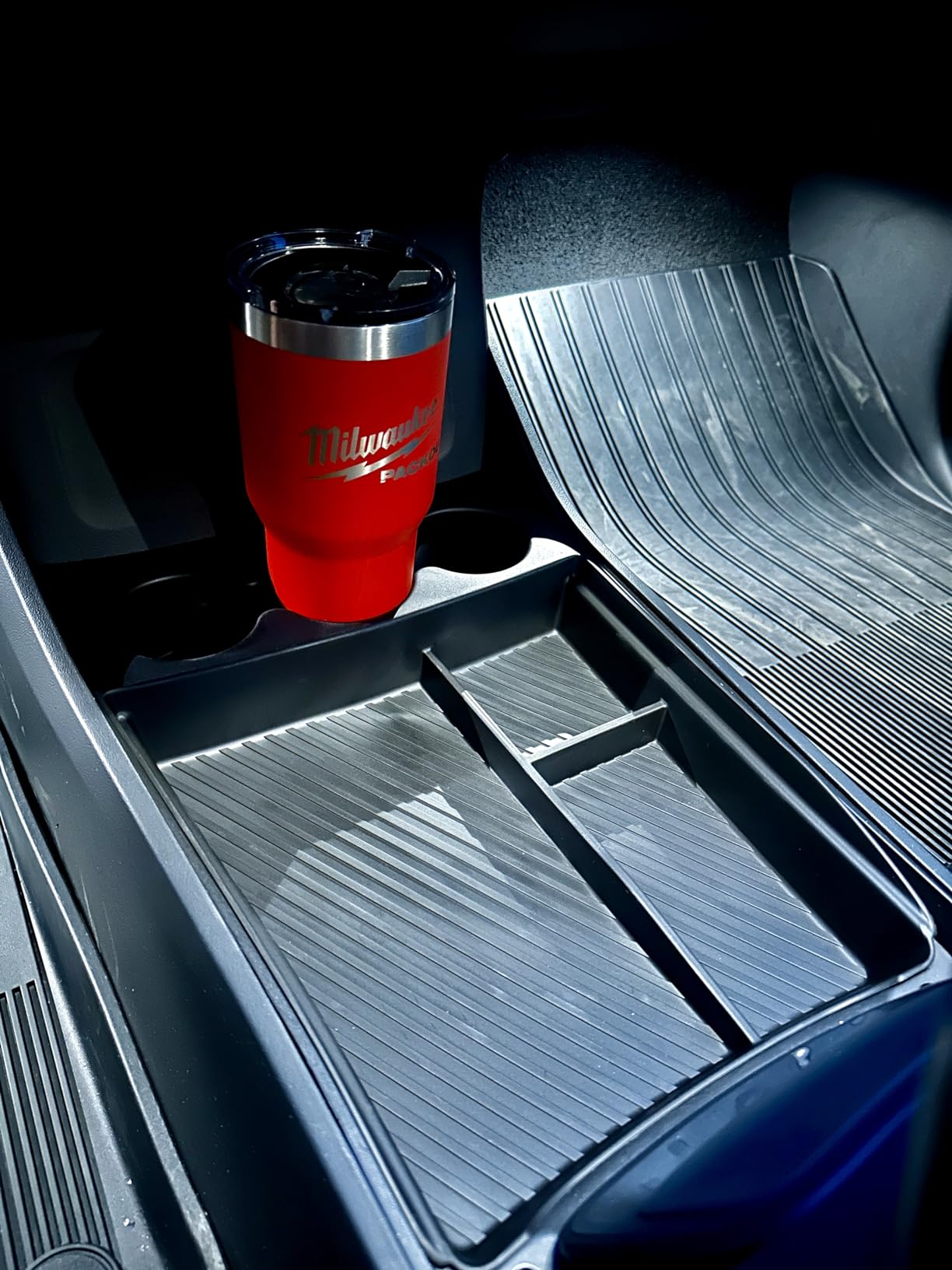 Lower Center Console Organizer for 2022-2026 Rivian R1T & R1S Accessories, Floor Console Storage Tray Insert with Cup Holder customer photo 1