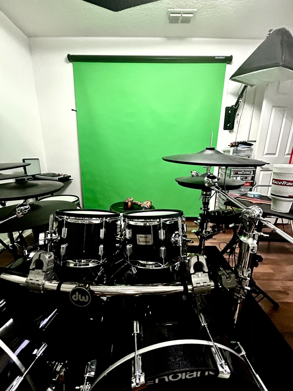 RAUBAY Retractable Pull Down White Screen Backdrop - 59.8