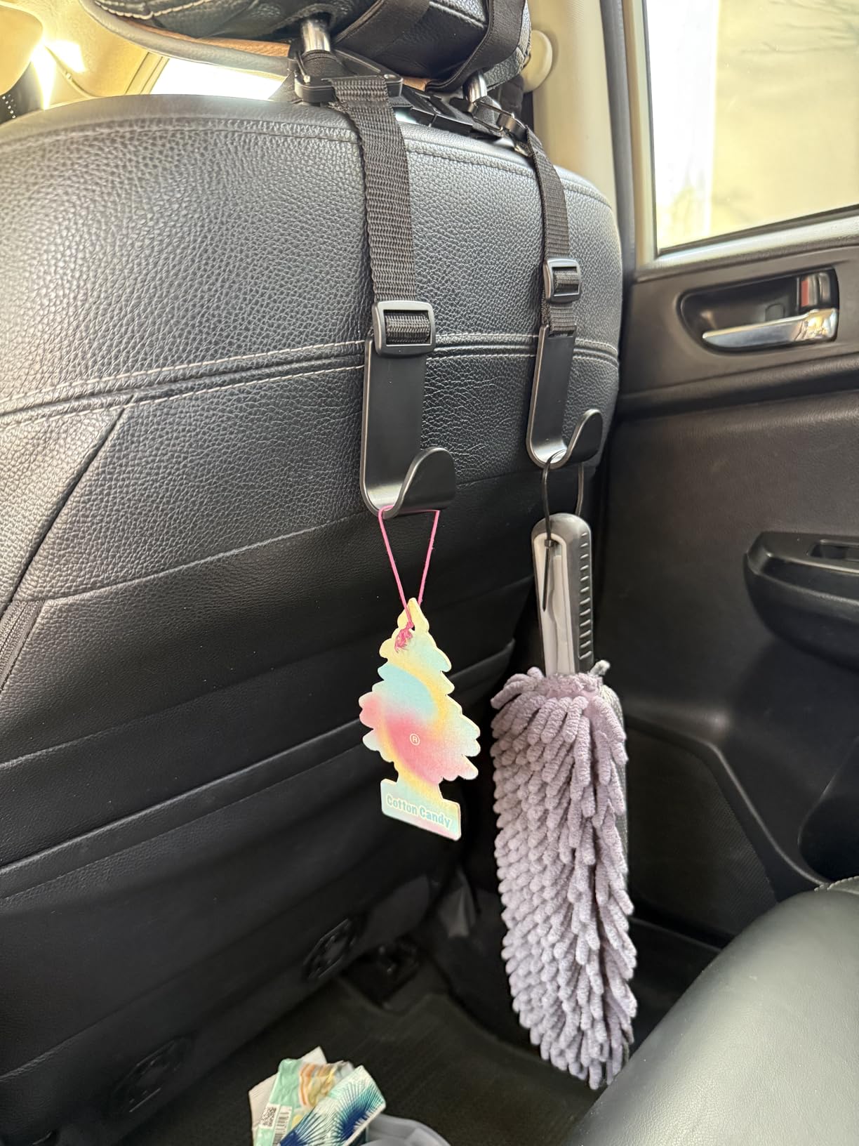 Amooca Headrest Hooks for Car Adjustable 4 Pack Vehicle Seat Back Organizer Storage Hanger Holder for Purse Bags Universal Fit with Clip Black customer photo 1